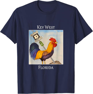 Rooster and Mile Marker 0 Famous in Key West, Florida T-Shirt - T-Shirt | Navy