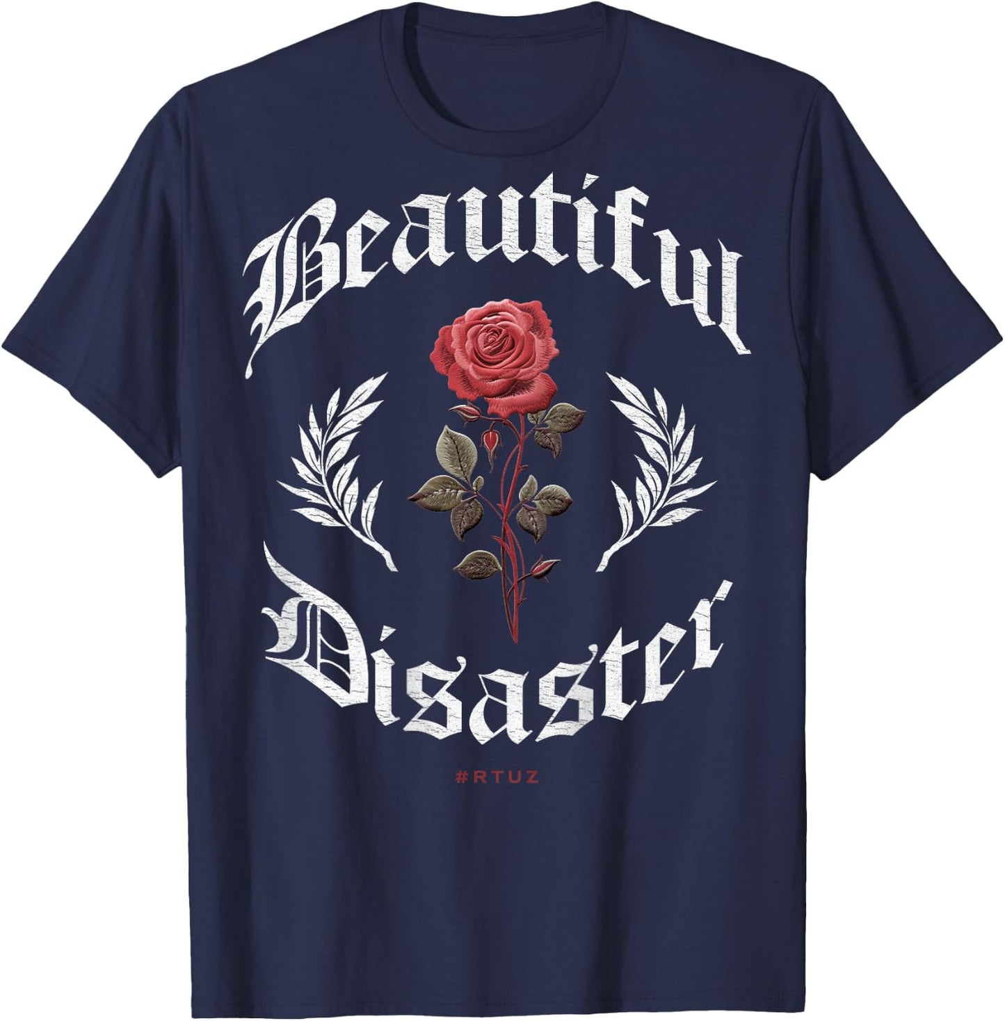 Urban Hip Hop Vintage Hipster Y2K Back Print Streetwear Rose T-Shirt - T-Shirt | Navy