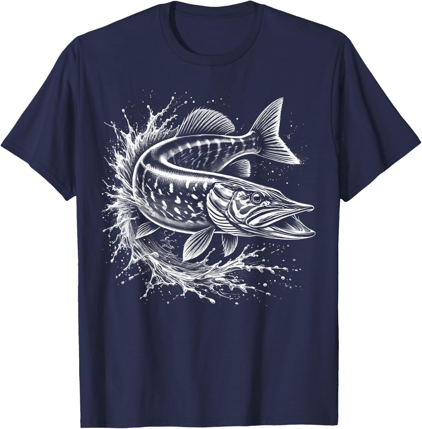 Pike jumps out of water - Fish design for fishermen , Black, S T-Shirt - T-Shirt | Navy