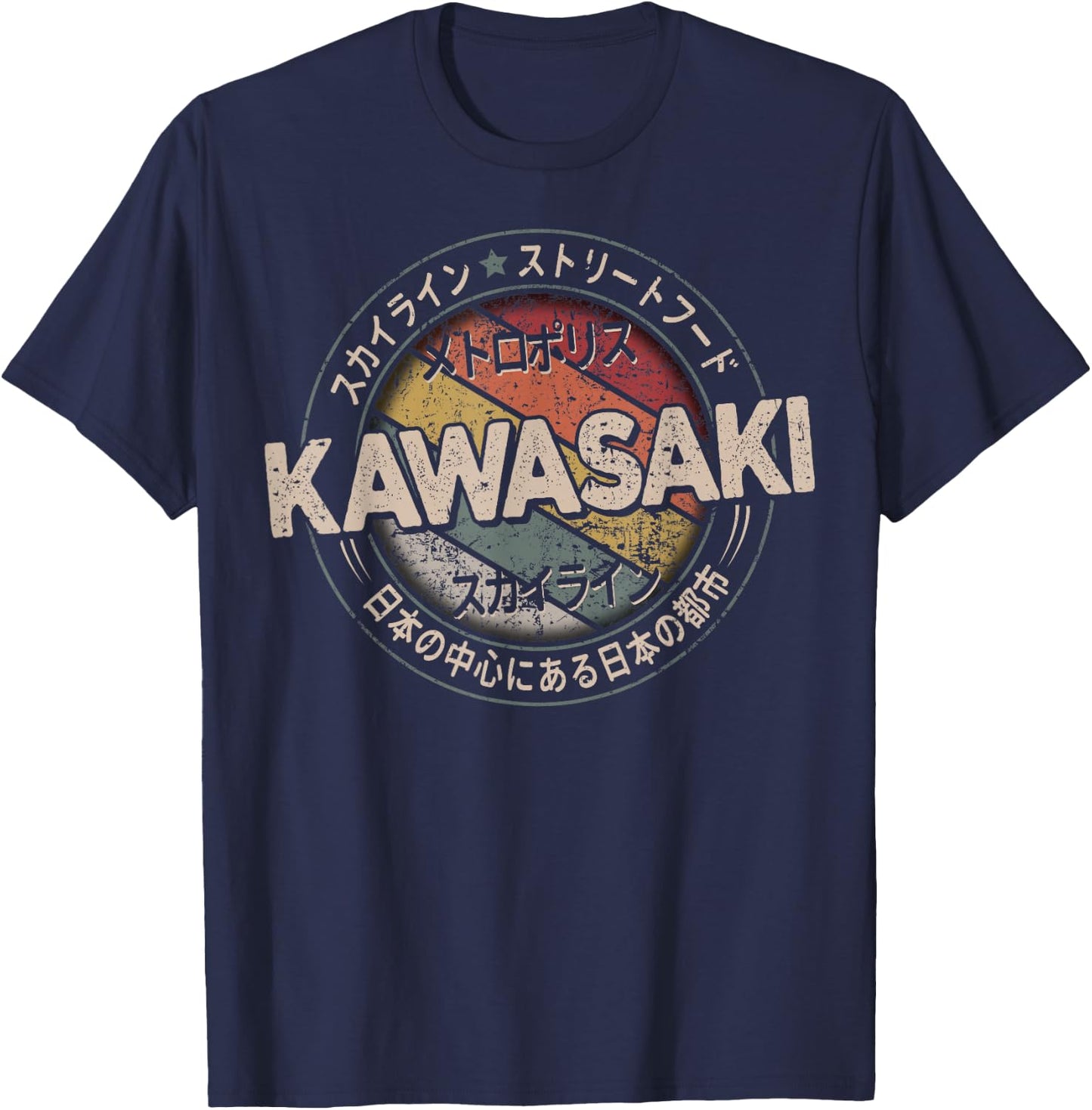 Kawasaki City 90s Retro Japan Aesthetics 80s Kawasaki , black T-Shirt - T-Shirt | Navy