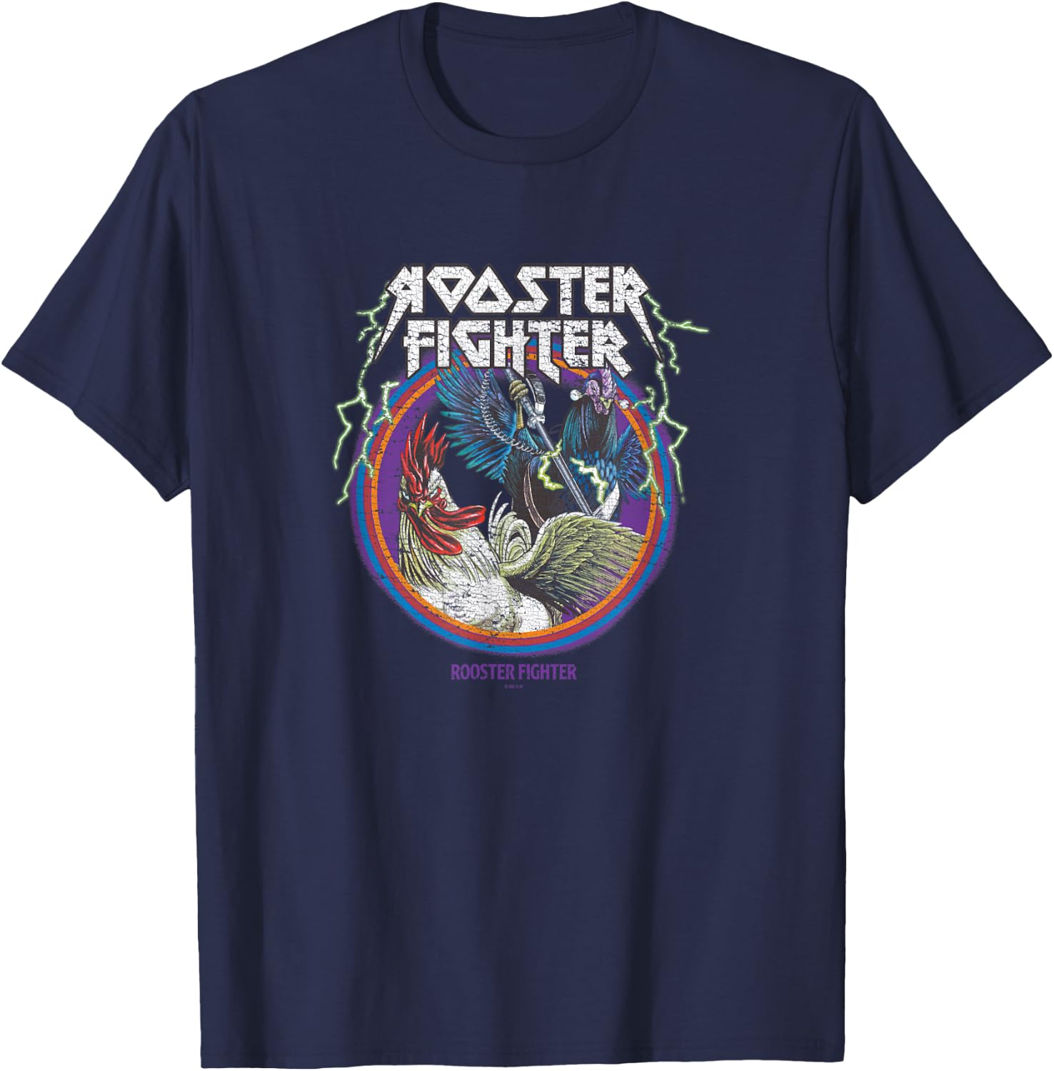 Rooster Fighter Retro Metal Keiji & Elizabeth Circle T-Shirt - T-Shirt | Navy