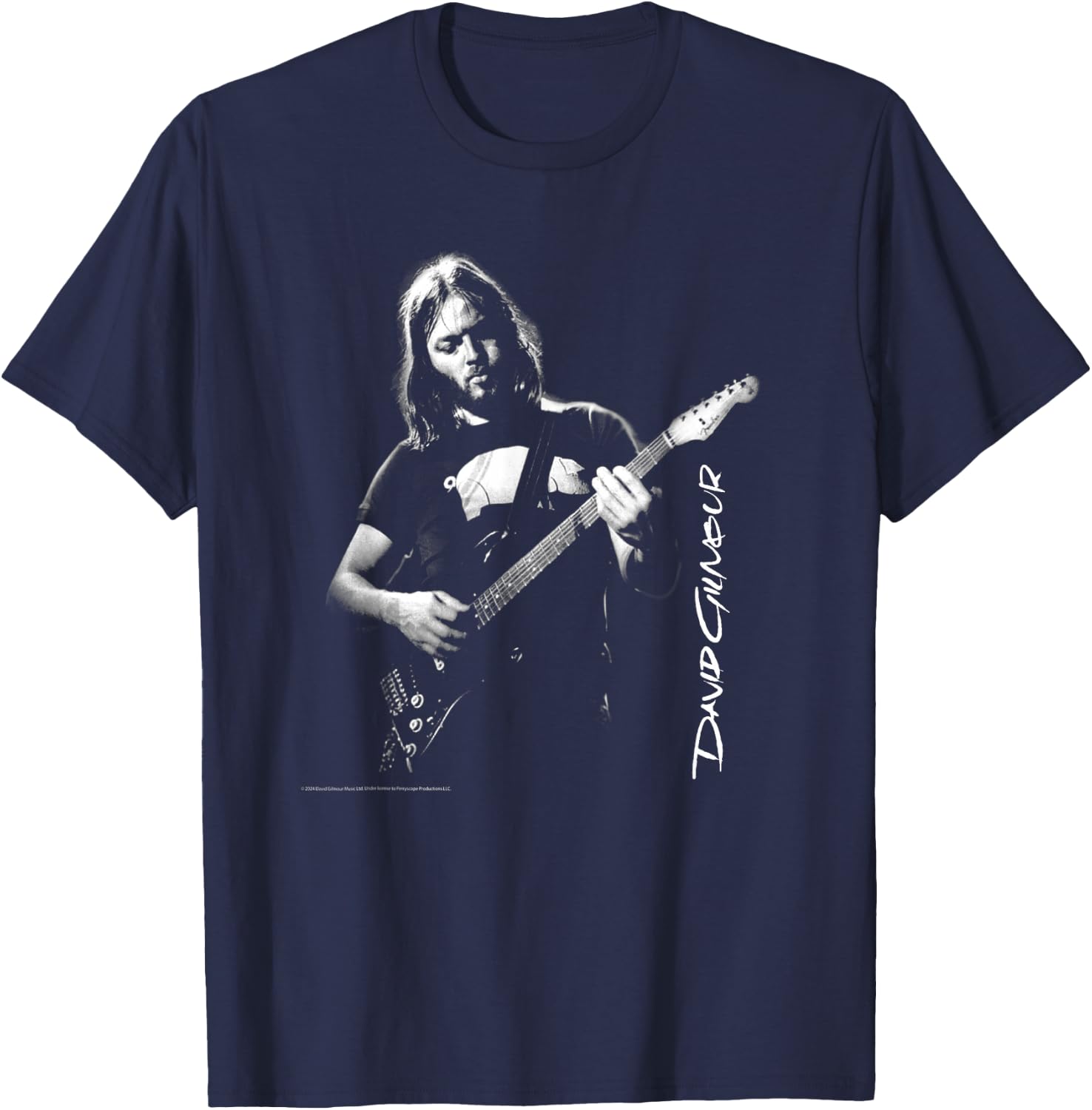 David Glimour Portrait with Guitar , black T-Shirt - T-Shirt | Navy