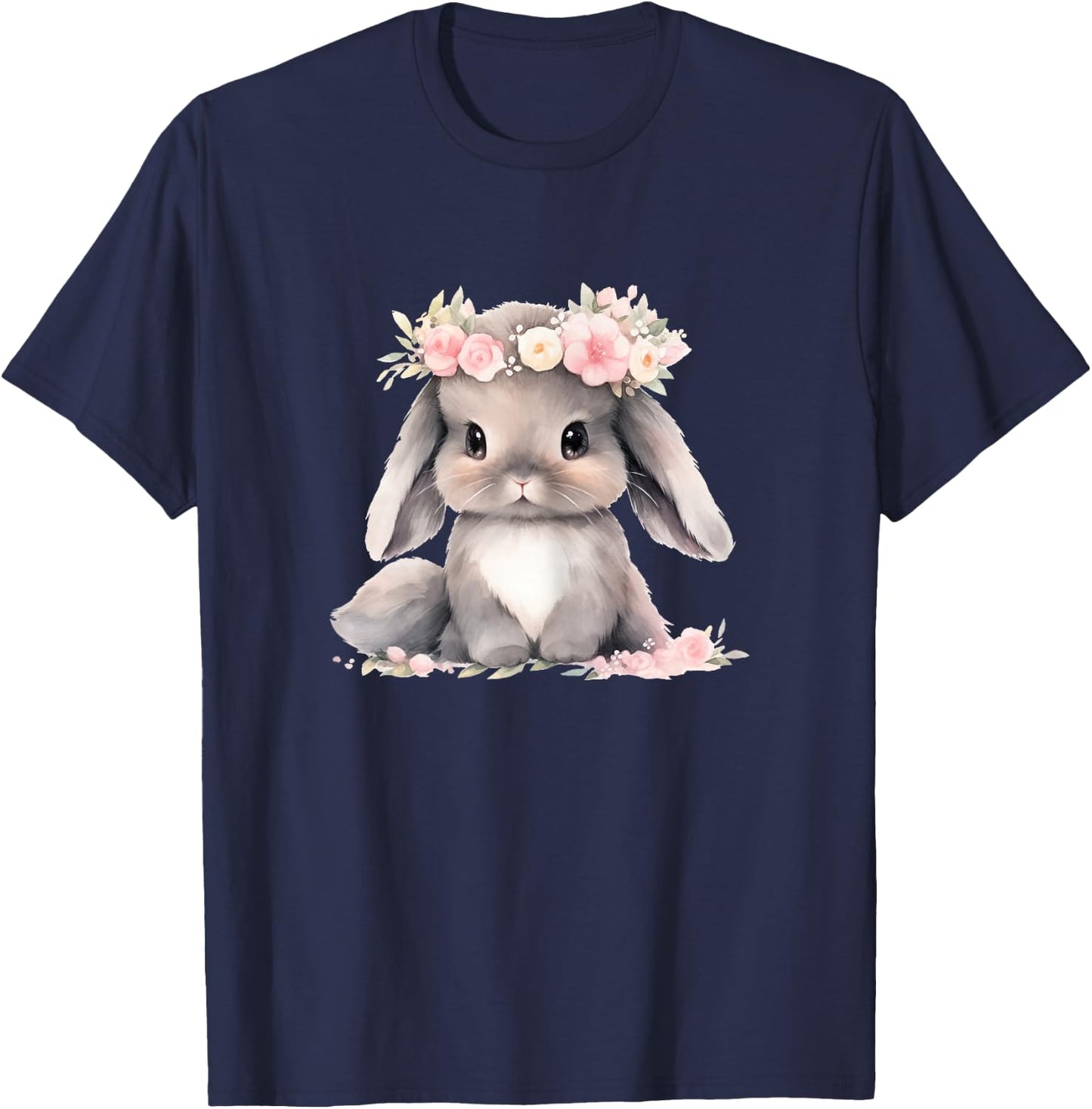 Adorable Watercolor Baby Easter Bunny Graphic Girls And Women , grey T-Shirt - T-Shirt | Navy