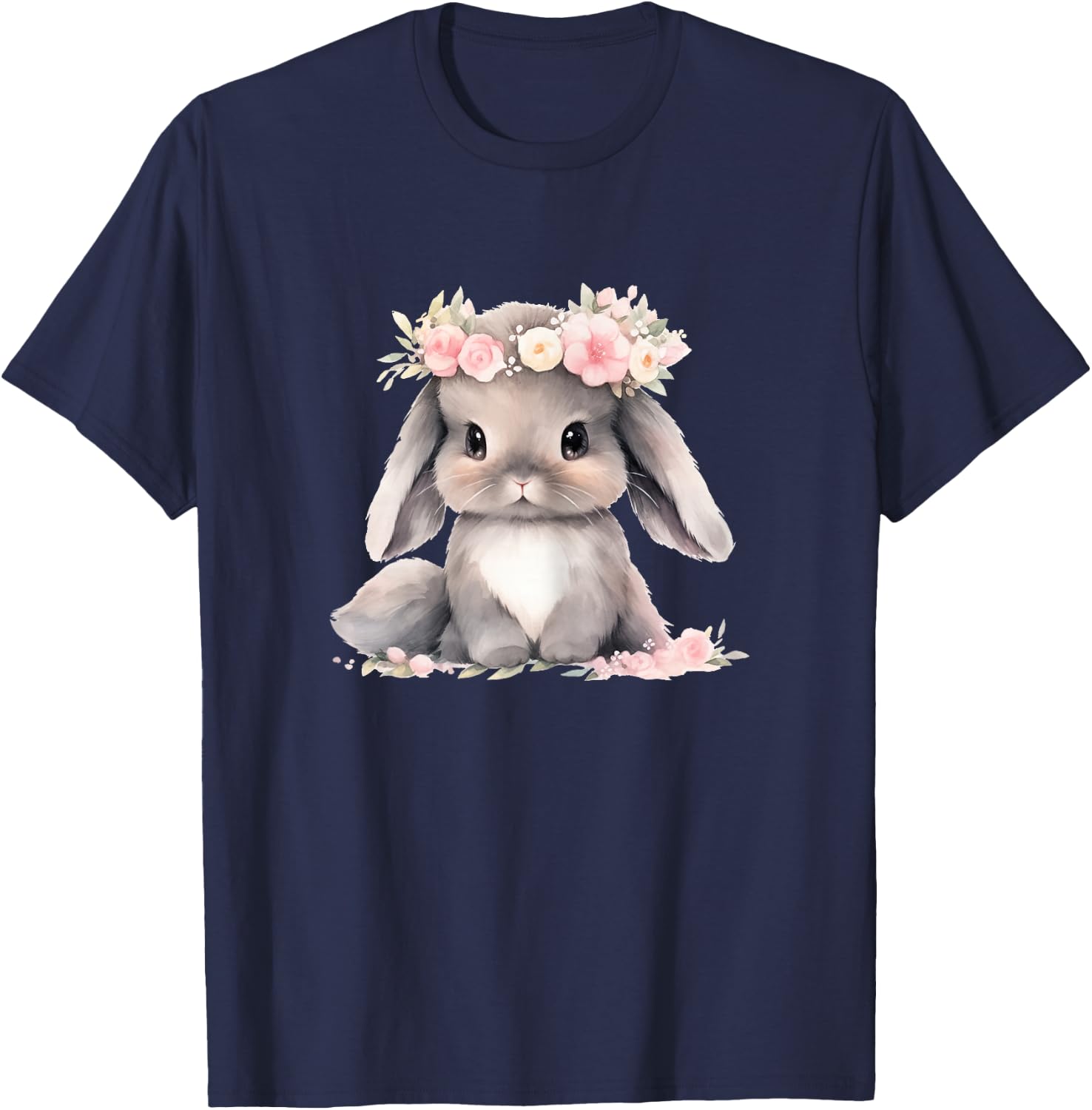 Adorable Watercolor Baby Easter Bunny Graphic Girls And Women , grey T-Shirt - T-Shirt | Navy