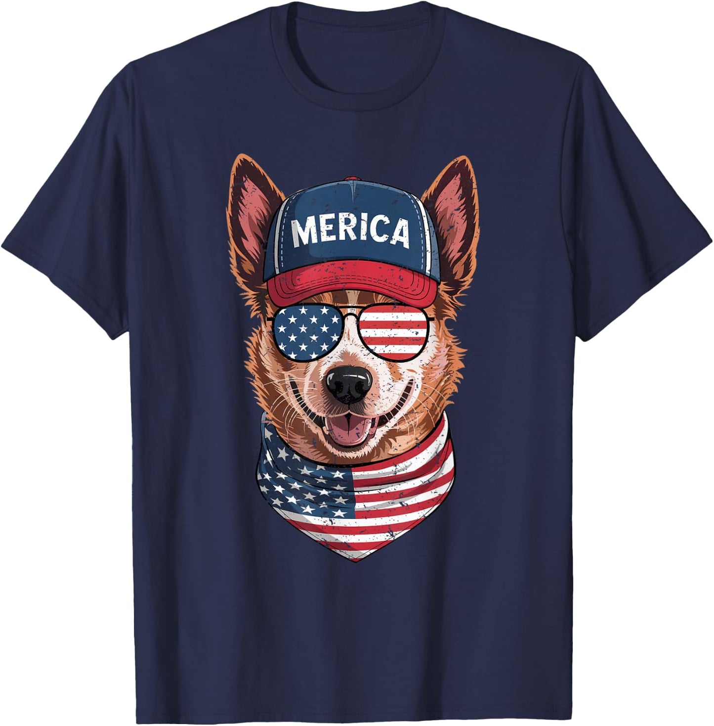 Red Heeler 4th of July US American Flag Dog Patriotic T-Shirt - T-Shirt | Navy