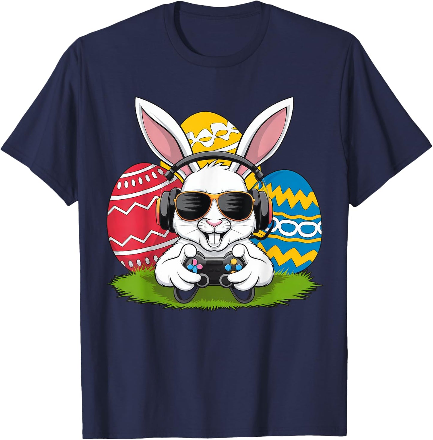 Boys Happy Easter Day Bunny Egg Video Game Kids Gamer T-Shirt - T-Shirt | Navy