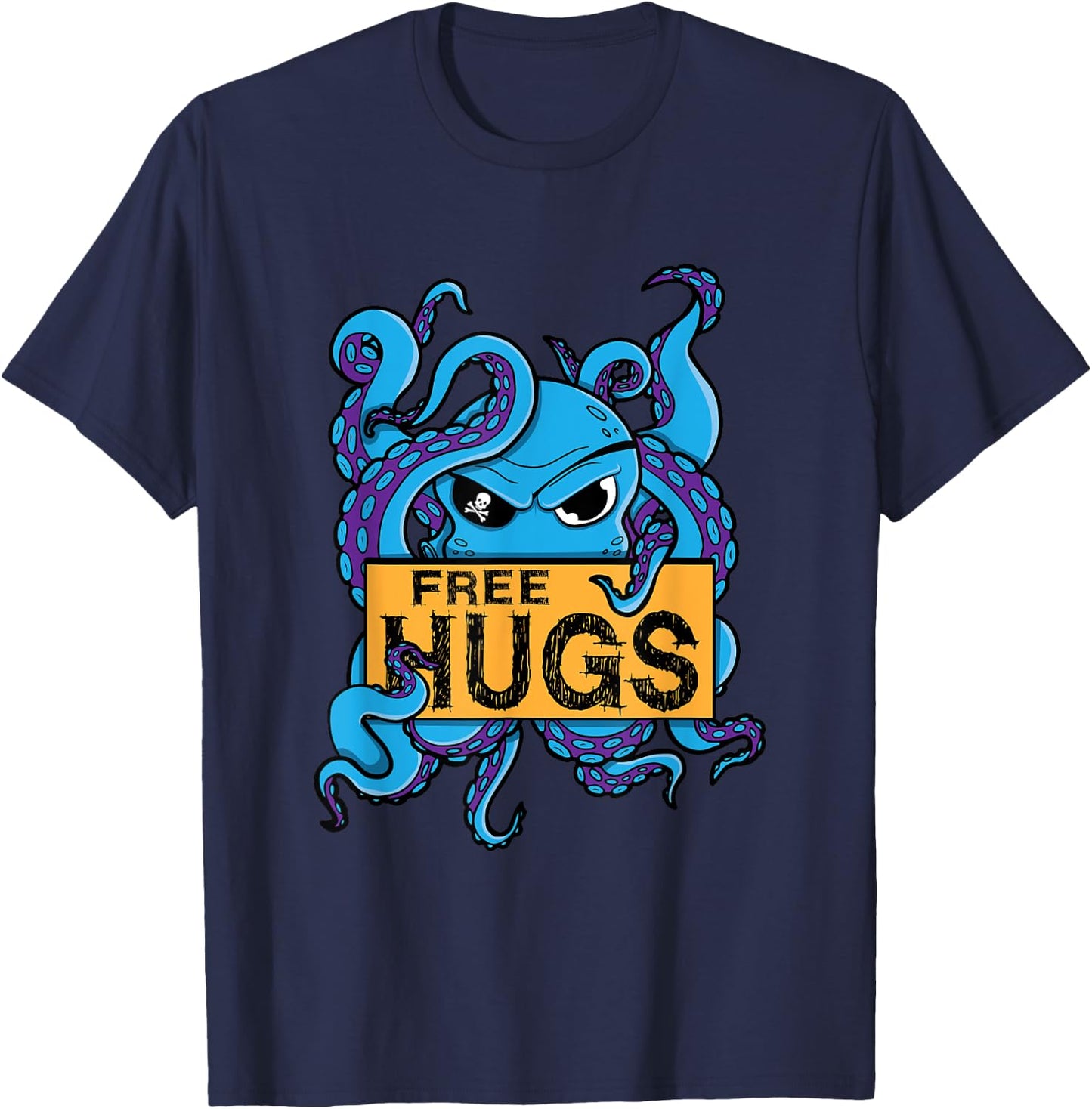 Funny Hugs For Free Pirate Octopus Gift Captain T-Shirt - T-Shirt | Navy