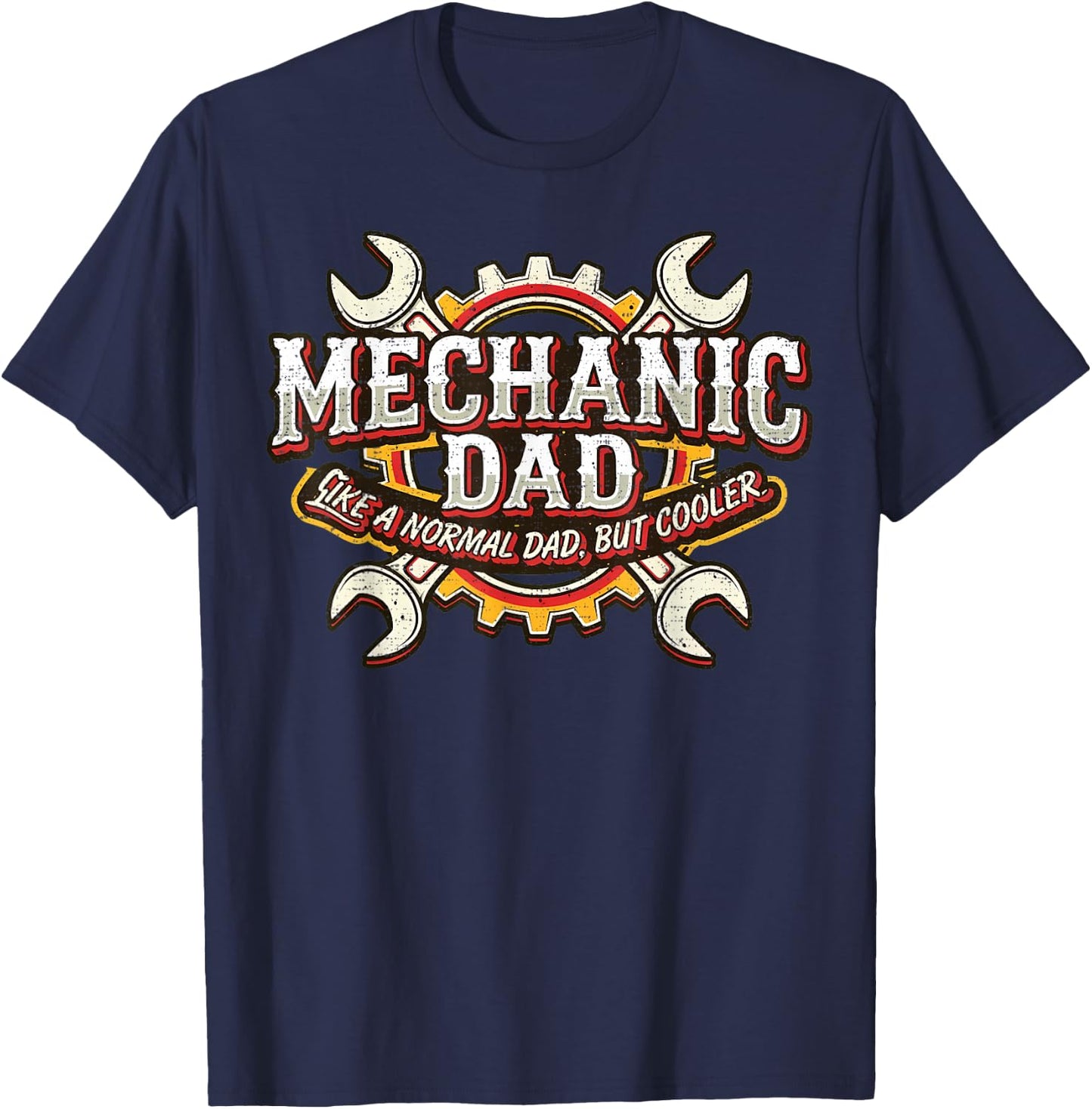 Mechanic Dad Wrench Gear Father’s Day Automotive Graphic T-Shirt - T-Shirt | Navy