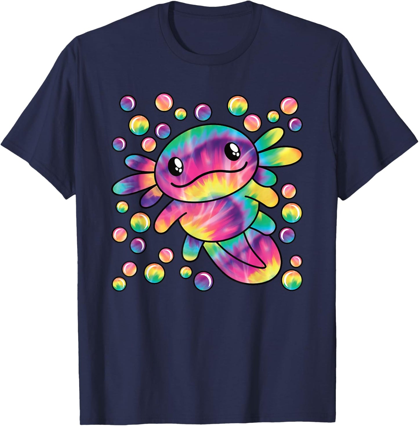 Colourful Axolotl Kawaii Salamander Women Men Kids T-Shirt - T-Shirt | Navy