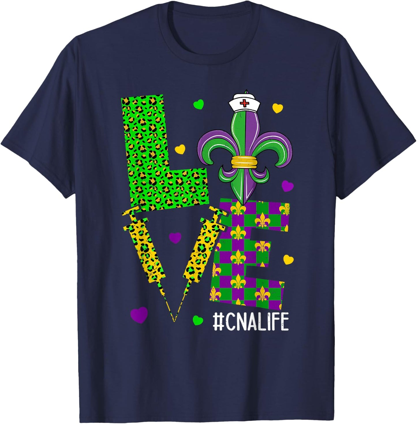 Leopard Love CNA Life Scrub Nurse Mardi Gras Women RN ICU ER T-Shirt - T-Shirt | Navy