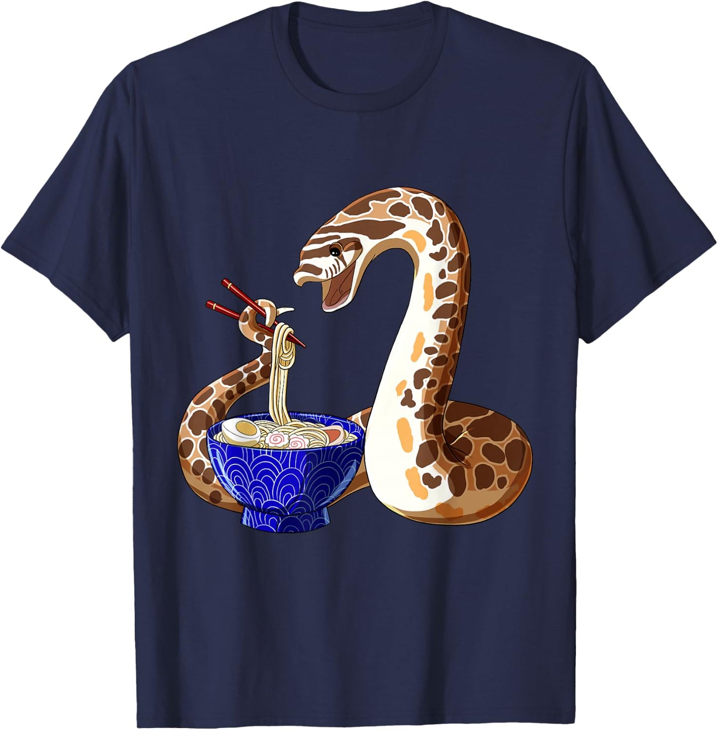 Cute Snake Eating Ramen Anime Style Hognose Snake T-Shirt - T-Shirt | Navy