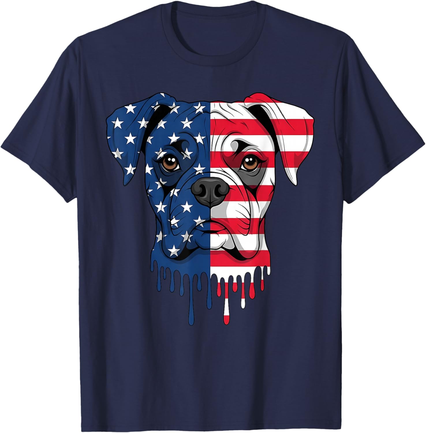 4th of July Boxer Dog American Flag Patriotic T-Shirt - T-Shirt | Navy
