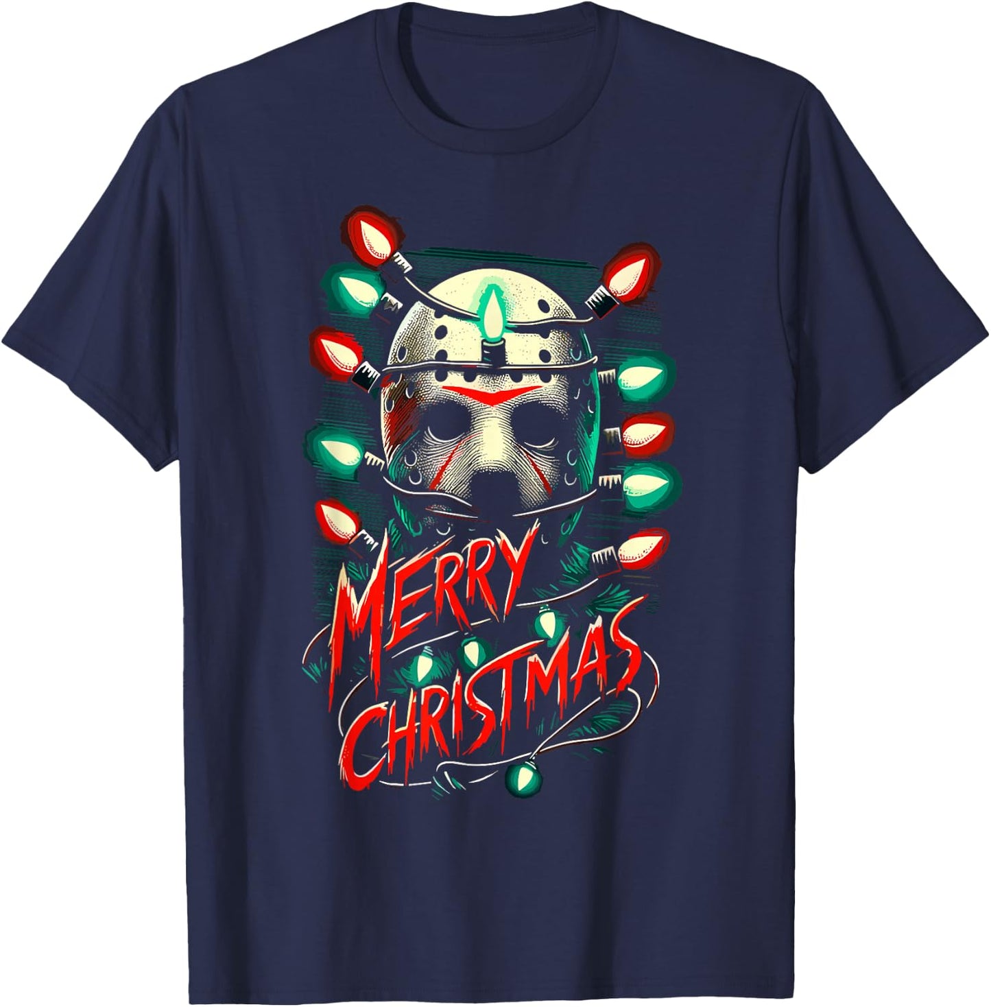 Merry Christmas Festive Slasher Candy Cane Menace T-Shirt - T-Shirt | Navy