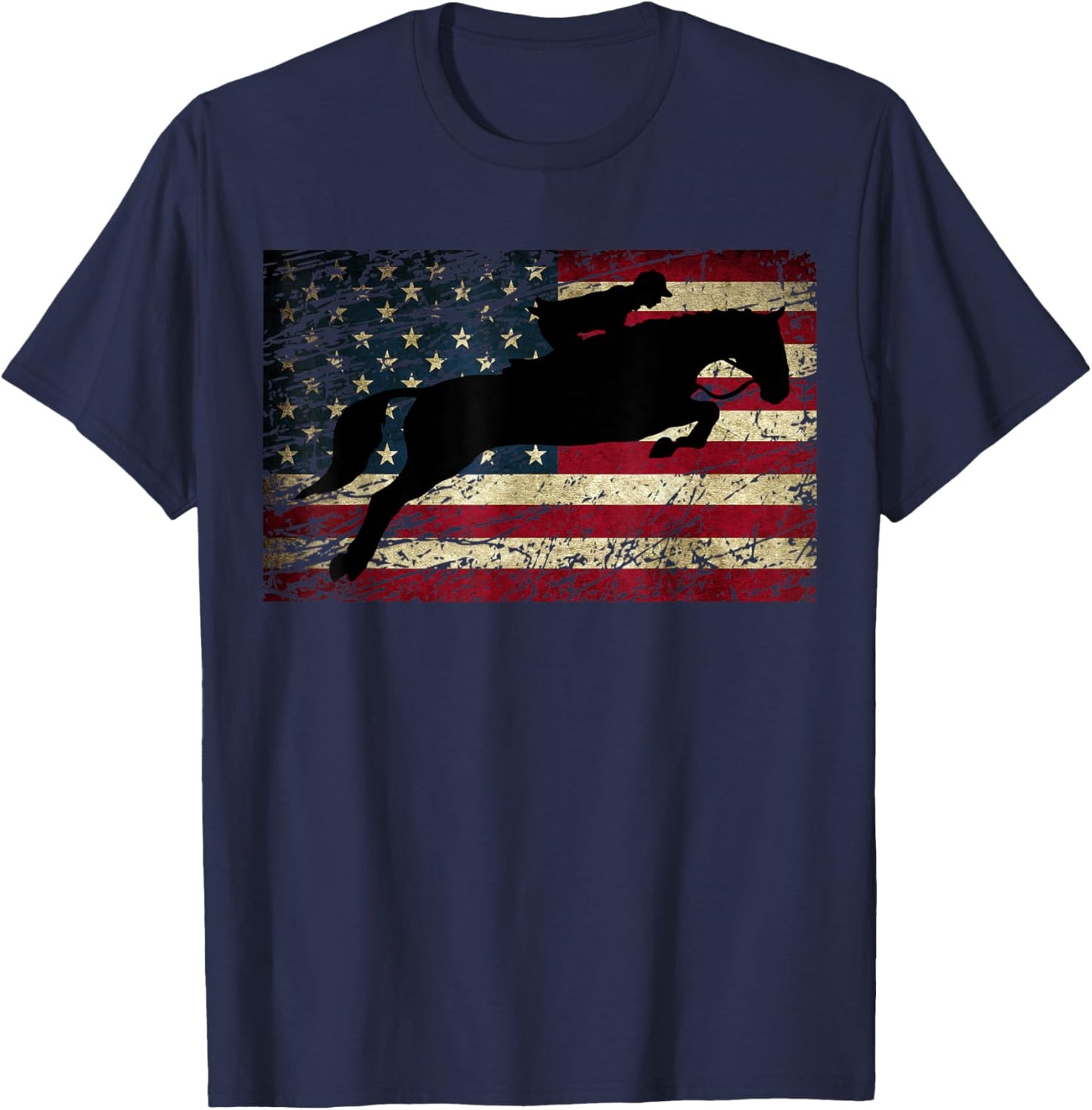 American Flag Horse Riding Show Jumping T-Shirt - T-Shirt | Navy