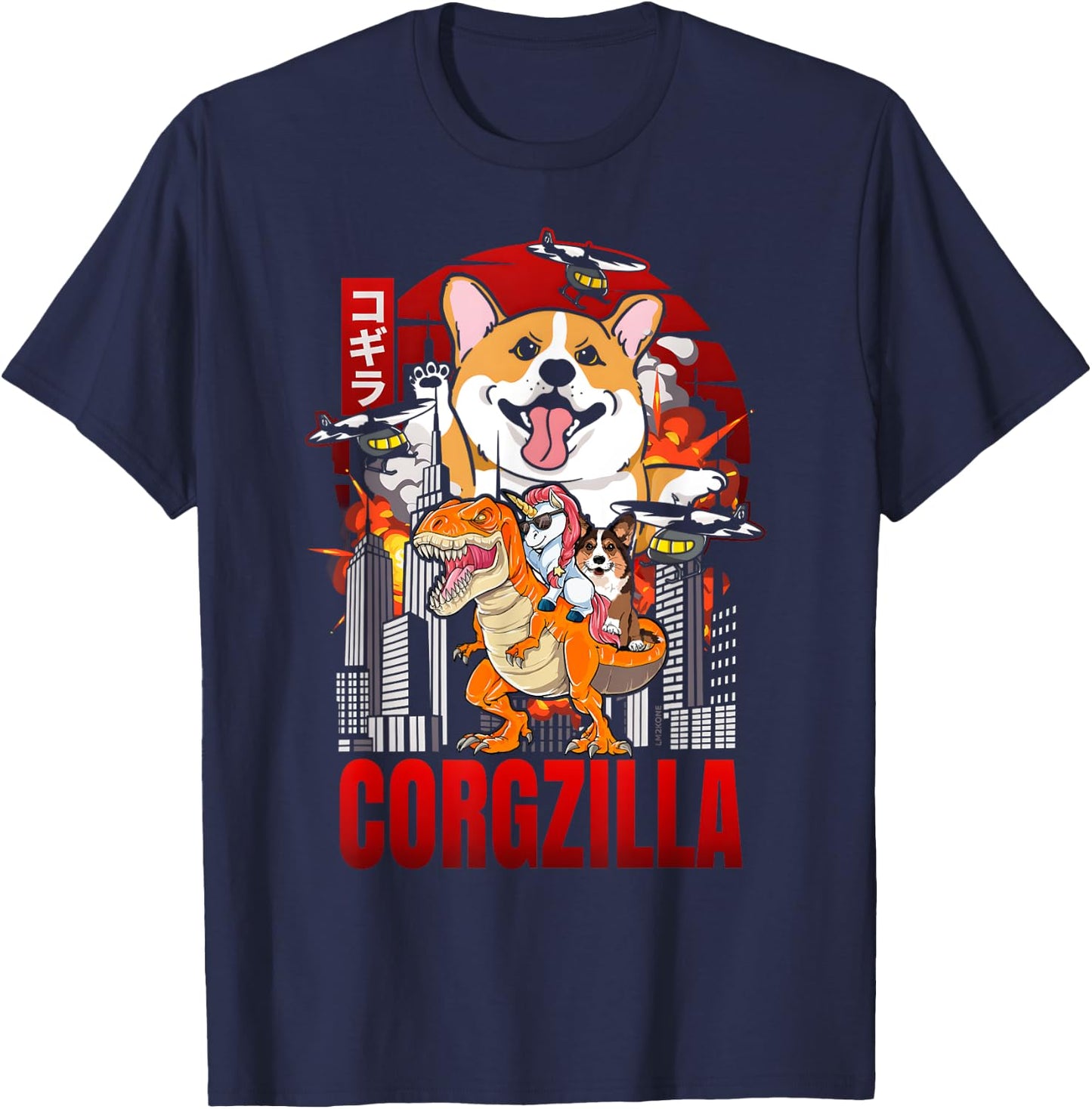 Funny Japanese Corgzilla Unicorn Funny Dog Corgi Lovers Men Women Kids T-Shirt - T-Shirt | Navy