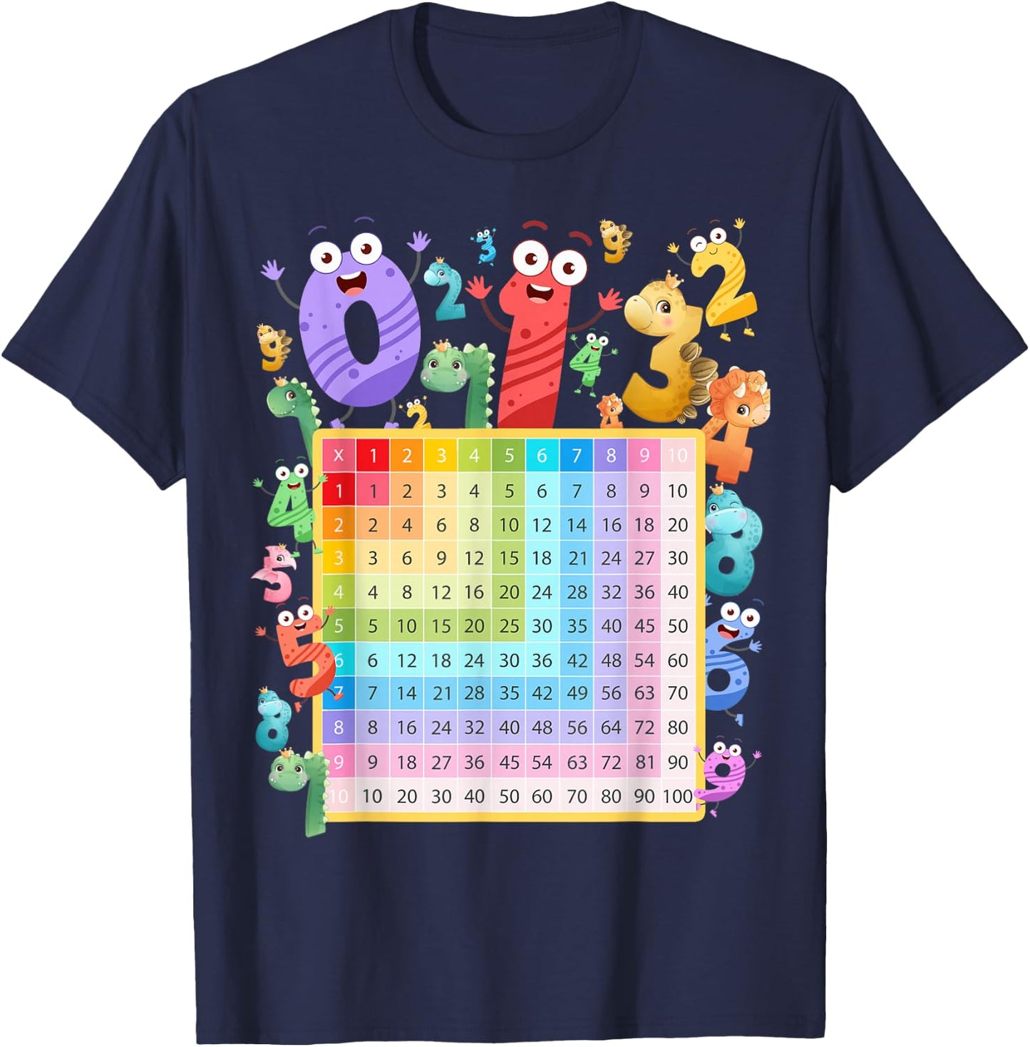 Dinosaur Numbers Idea For Kids & Dino Multiplication Number T-Shirt - T-Shirt | Navy