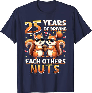 25 Years Of Driving Each Other Nuts Squirrel Couple Matching T-Shirt - T-Shirt | Navy