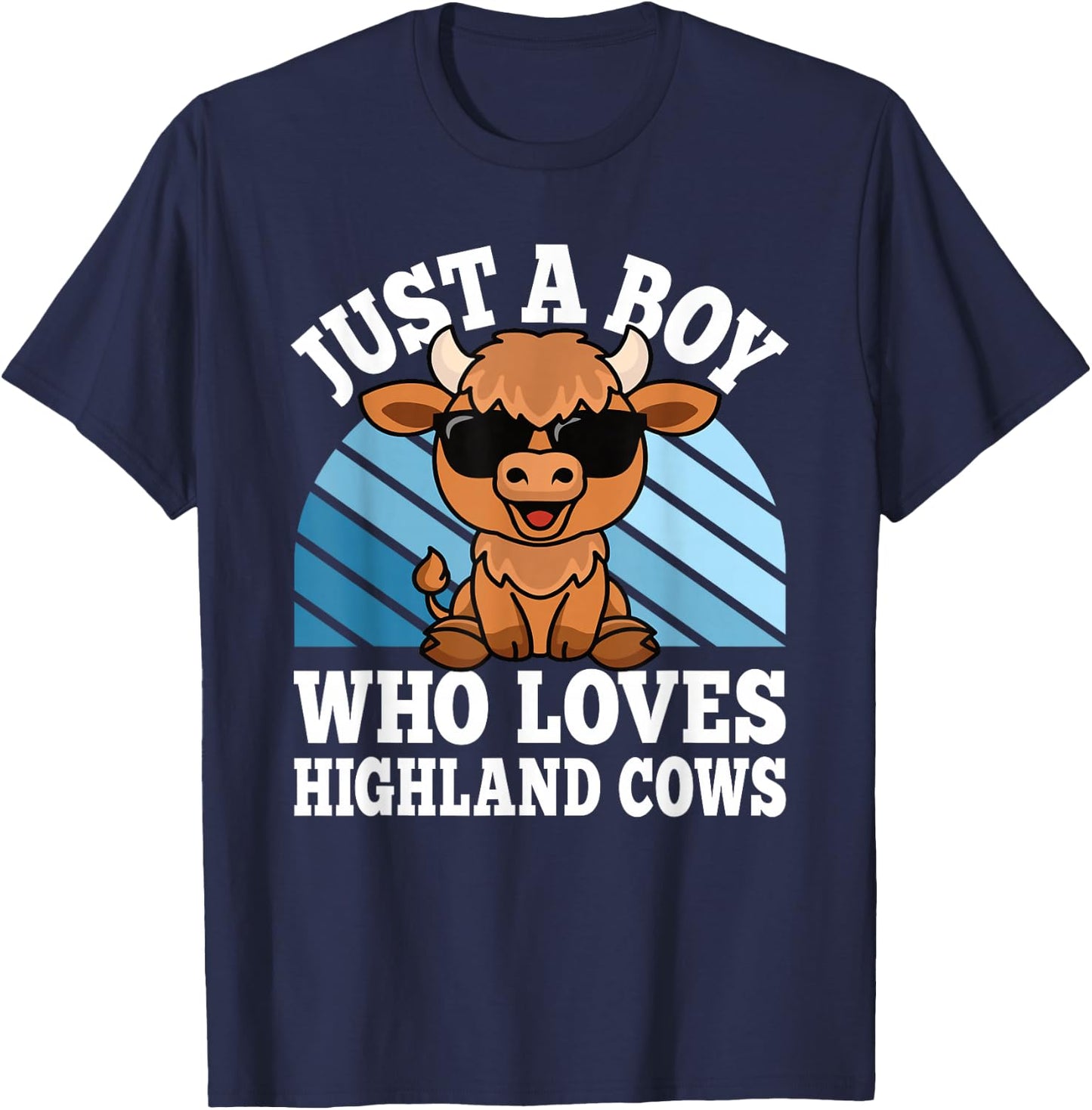 Just A Boy Who Loves Highland Cows Western Kids T-Shirt - T-Shirt | Navy