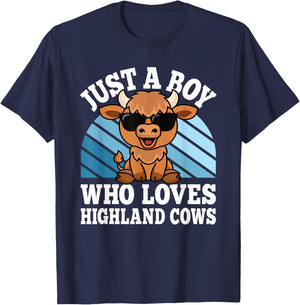 Just A Boy Who Loves Highland Cows Western Kids T-Shirt - T-Shirt | Navy