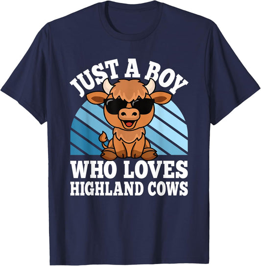 Just A Boy Who Loves Highland Cows Western Kids T-Shirt - T-Shirt | Navy