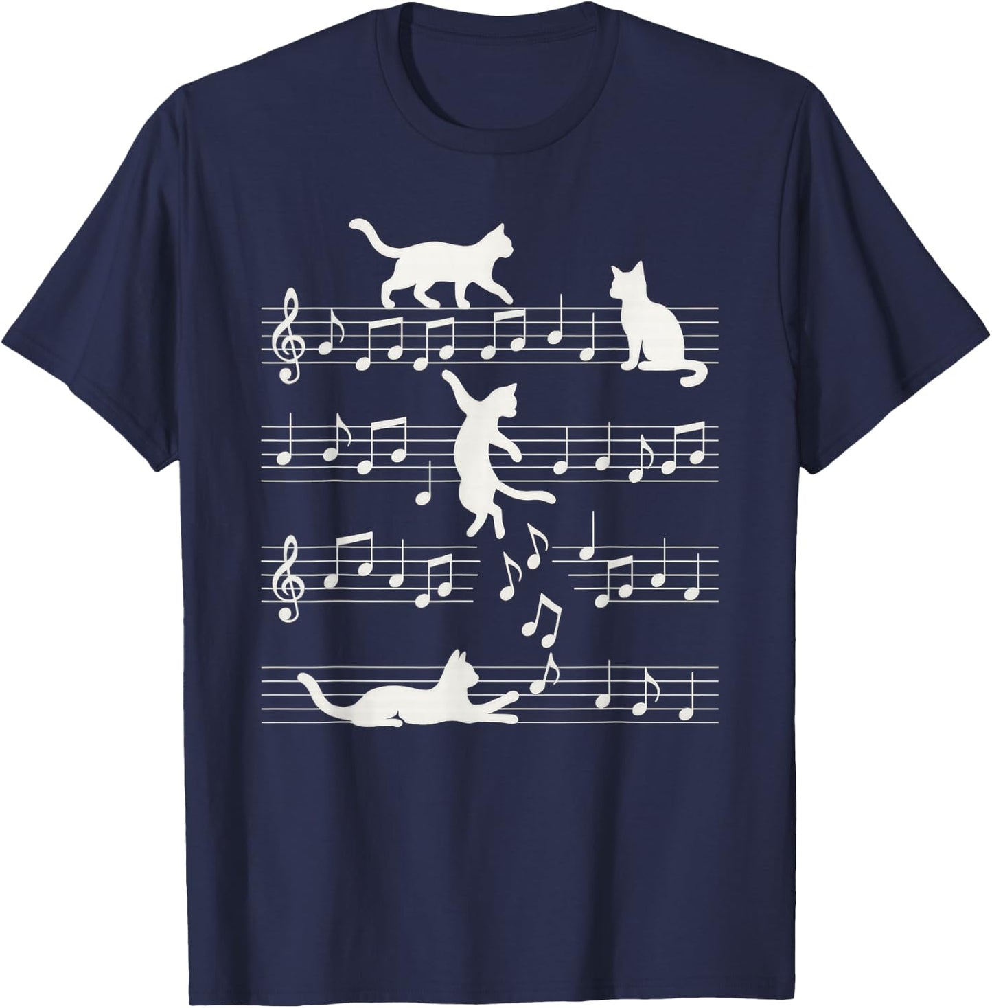 Cute Cat Clef Art Musical Note Music T-Shirt - T-Shirt | Navy