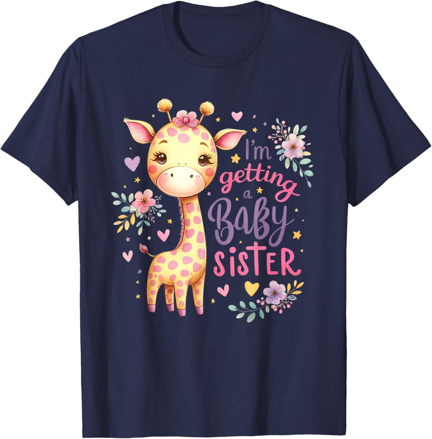 Baby Sister reveal I'm getting a Baby Sister Cute Giraffe T-Shirt - T-Shirt | Navy