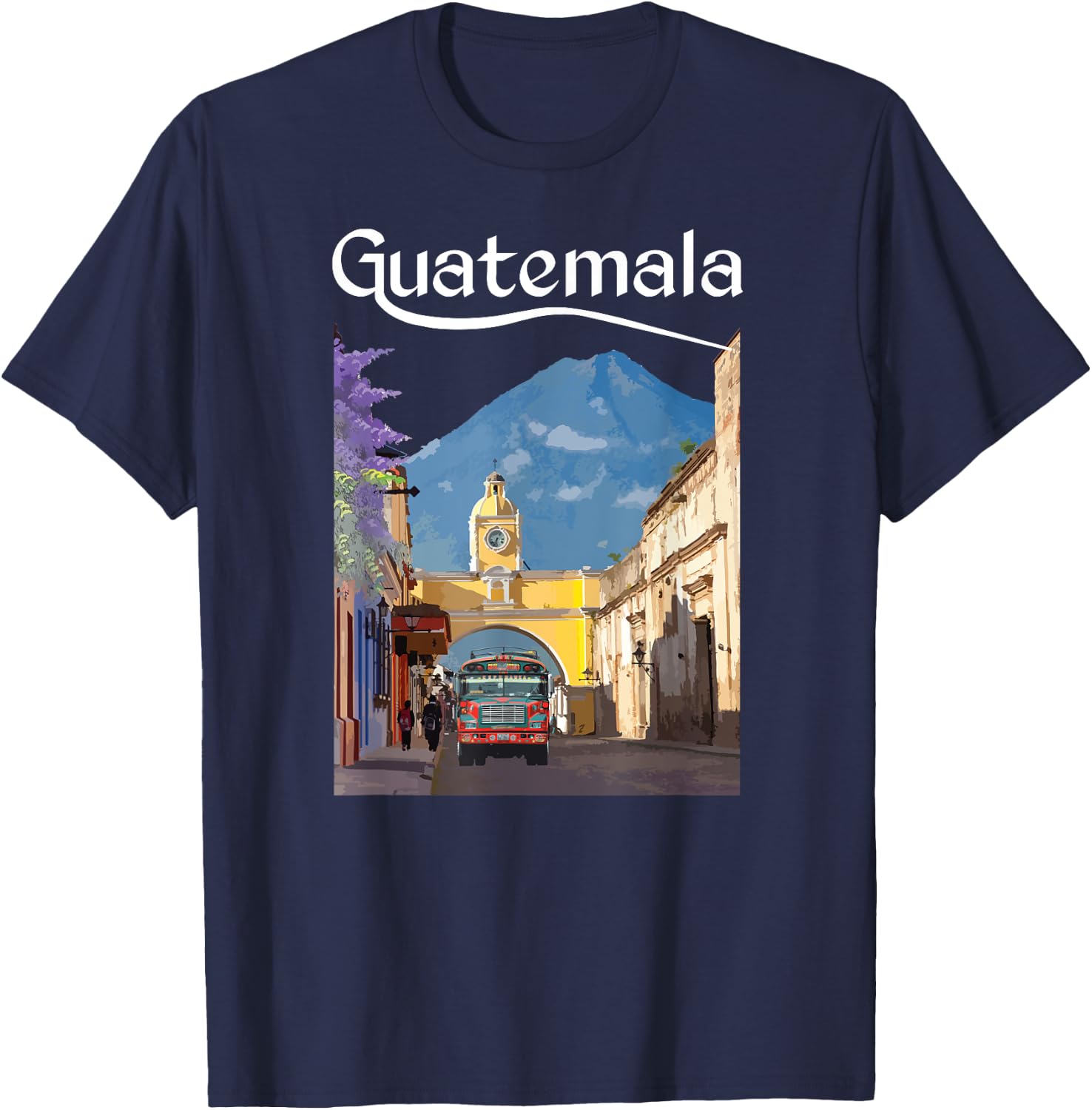 Guatemala Chicken Bus Antigua Chapin Quetzal Guate Tikal 502 T-Shirt - T-Shirt | Navy