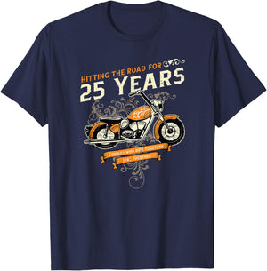 Hitting The Road for 25 Years Biker 25th Wedding Anniversary T-Shirt - T-Shirt | Navy