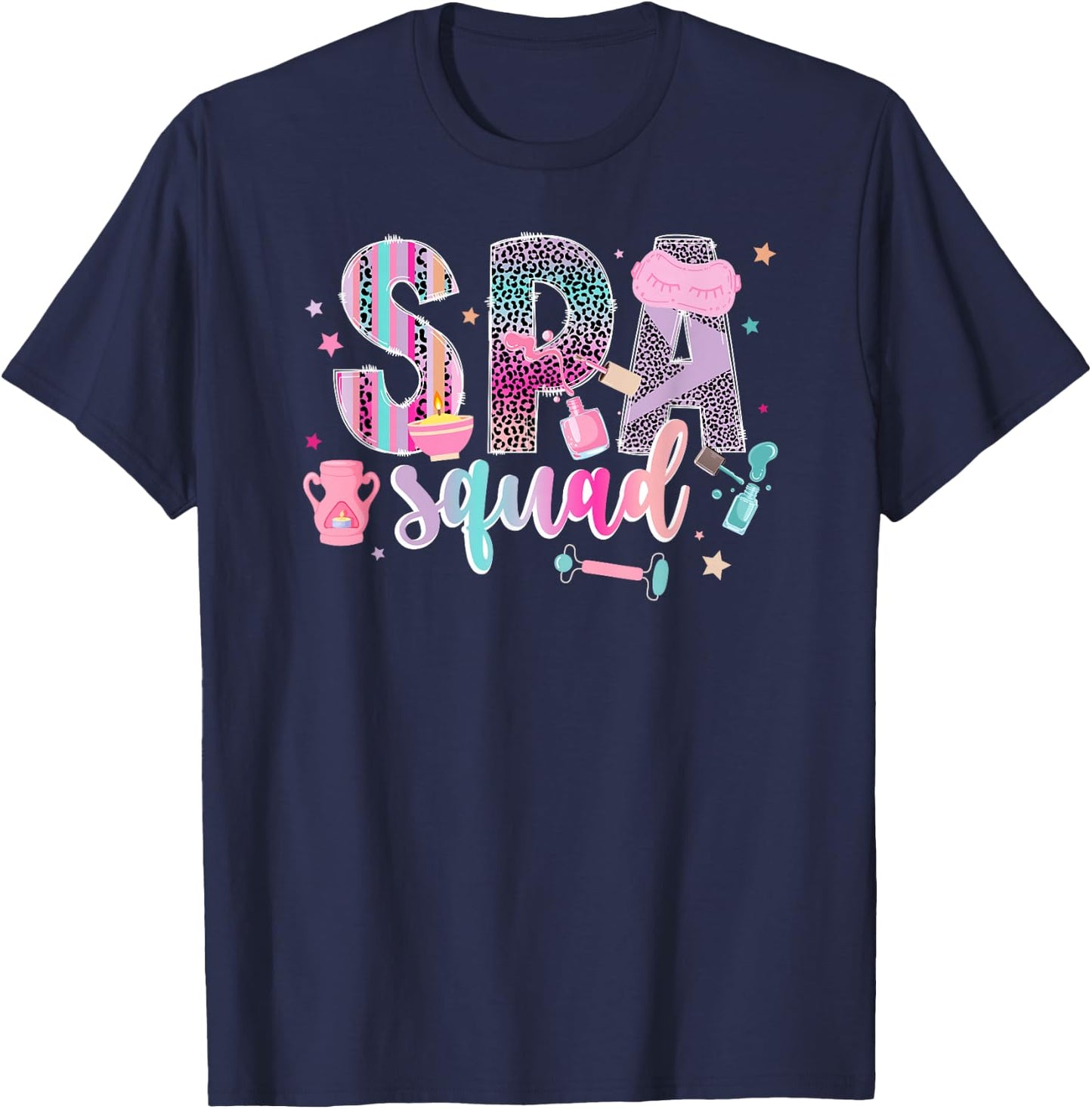 Spa Squad Leopard Spa Birthday Squad Girls Spa Party T-Shirt - T-Shirt | Navy