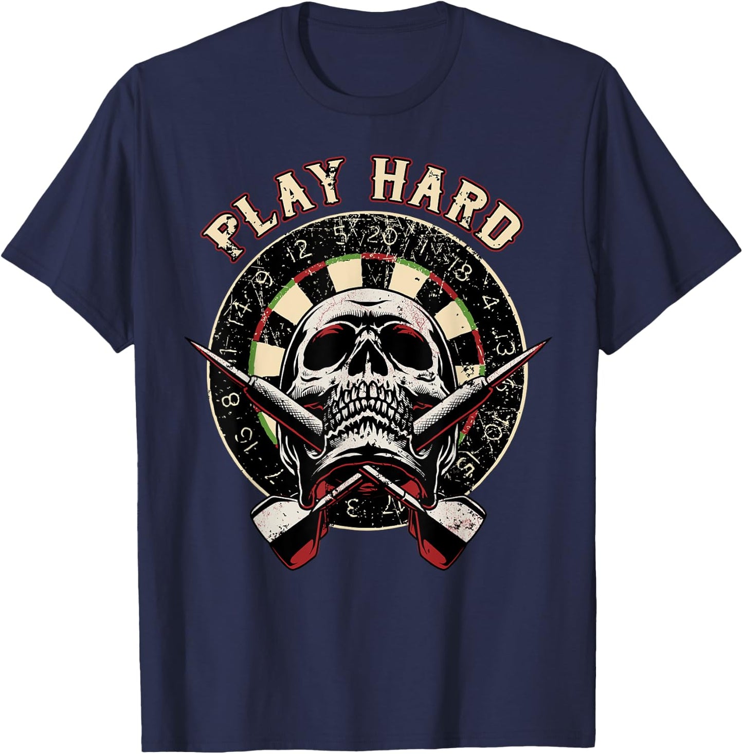 Play Hard Skull Arrow dartboard bullseye Team - Darts T-Shirt - T-Shirt | Navy