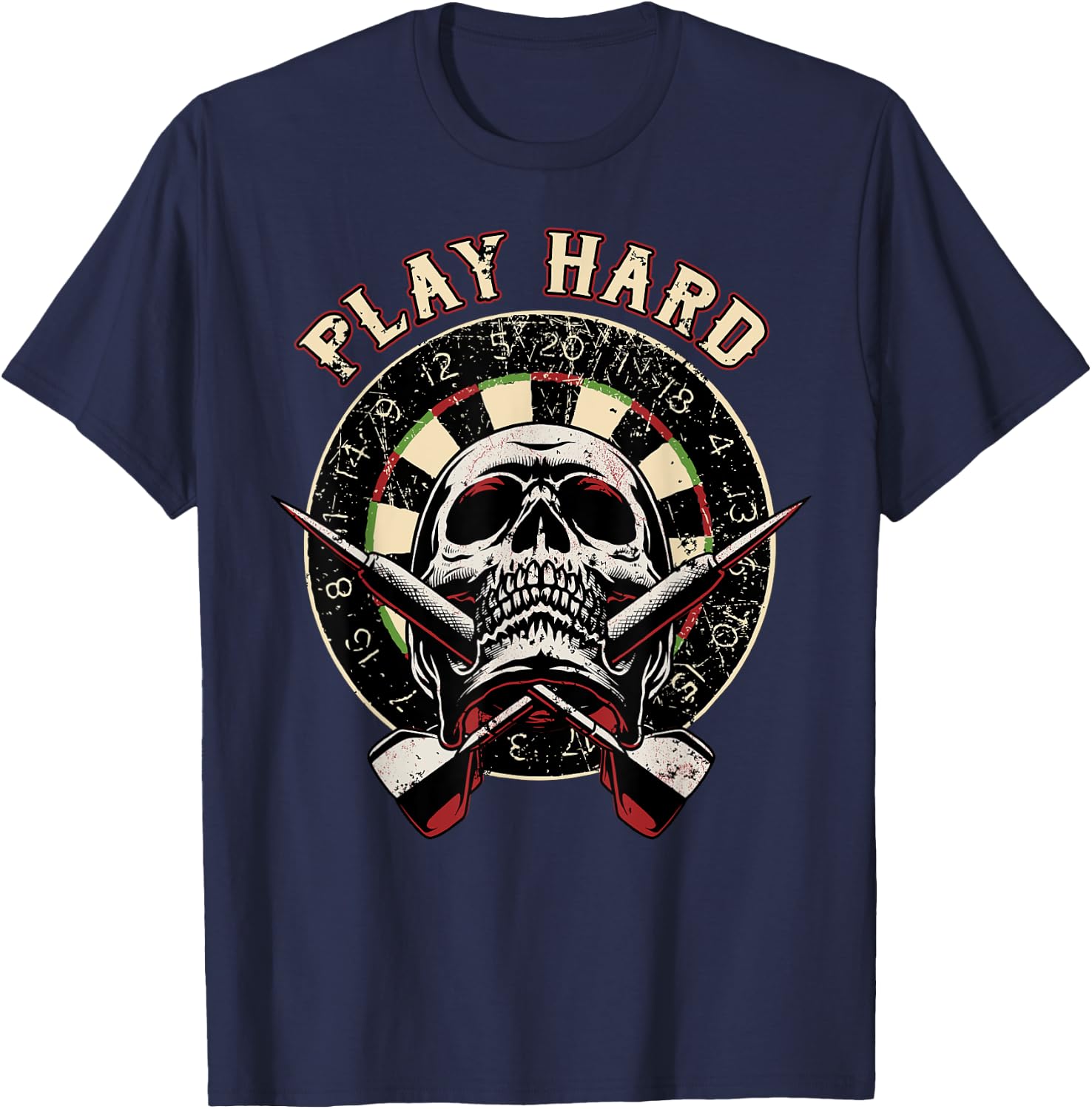 Play Hard Skull Arrow dartboard bullseye Team - Darts T-Shirt - T-Shirt | Navy