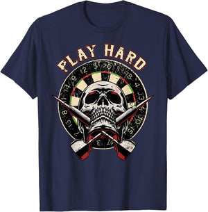 Play Hard Skull Arrow dartboard bullseye Team - Darts T-Shirt - T-Shirt | Navy