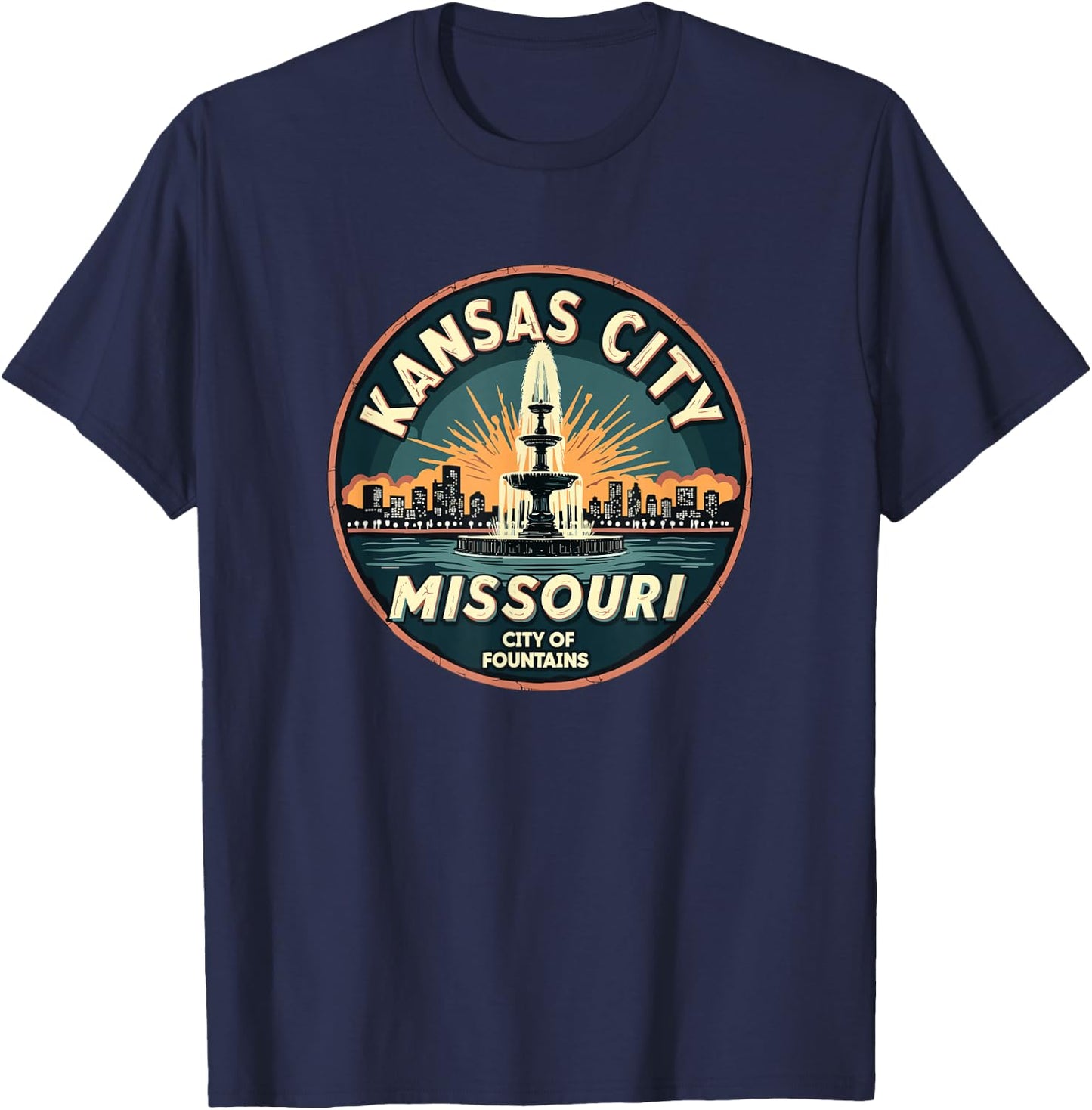 City of Fountains | Vintage Kansas City Missouri T-Shirt - T-Shirt | Navy