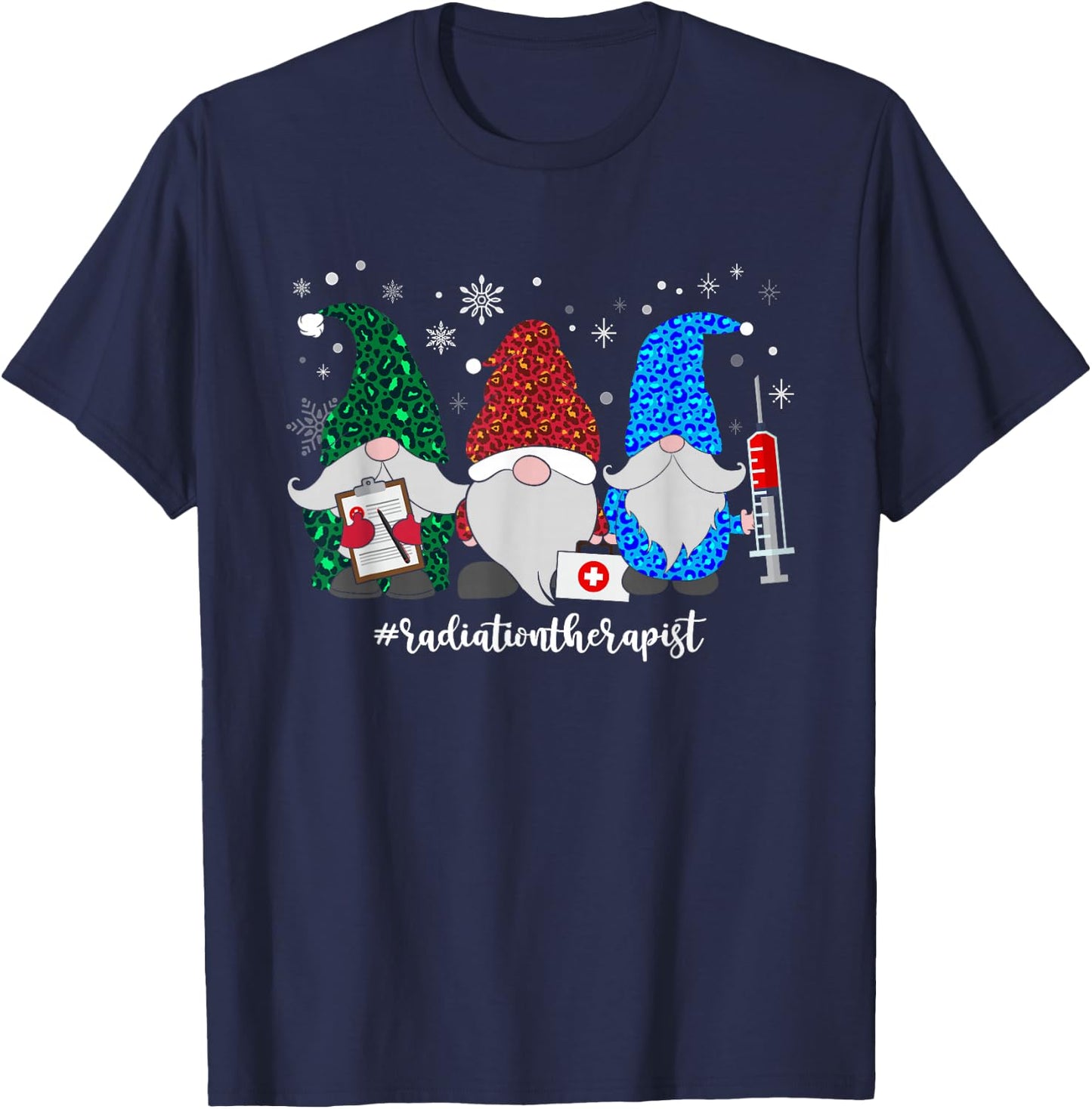Christmas Radiation Therapist Gnomes Xmas Leopard Gnome T-Shirt - T-Shirt | Navy