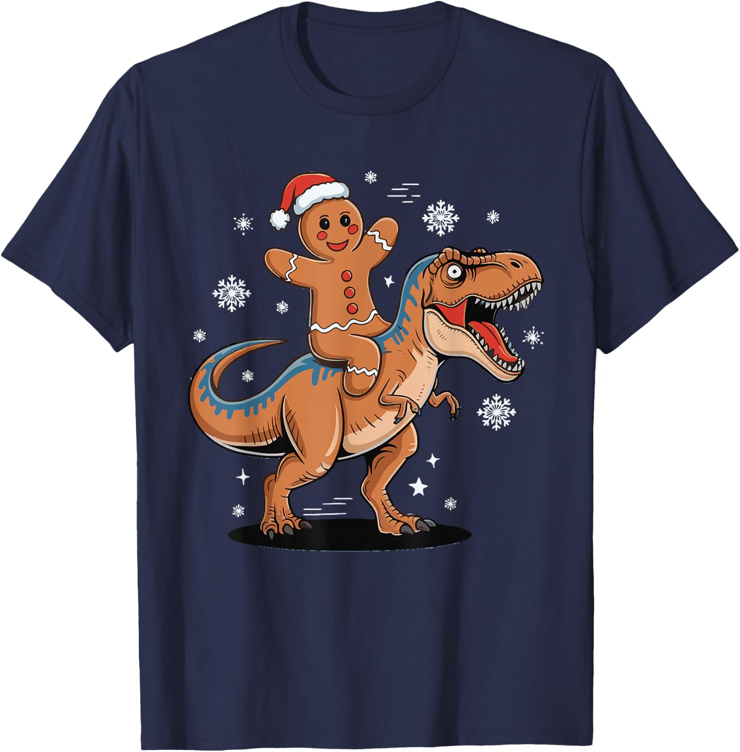 Gingerbread Riding T Rex T-Shirt - T-Shirt | Navy