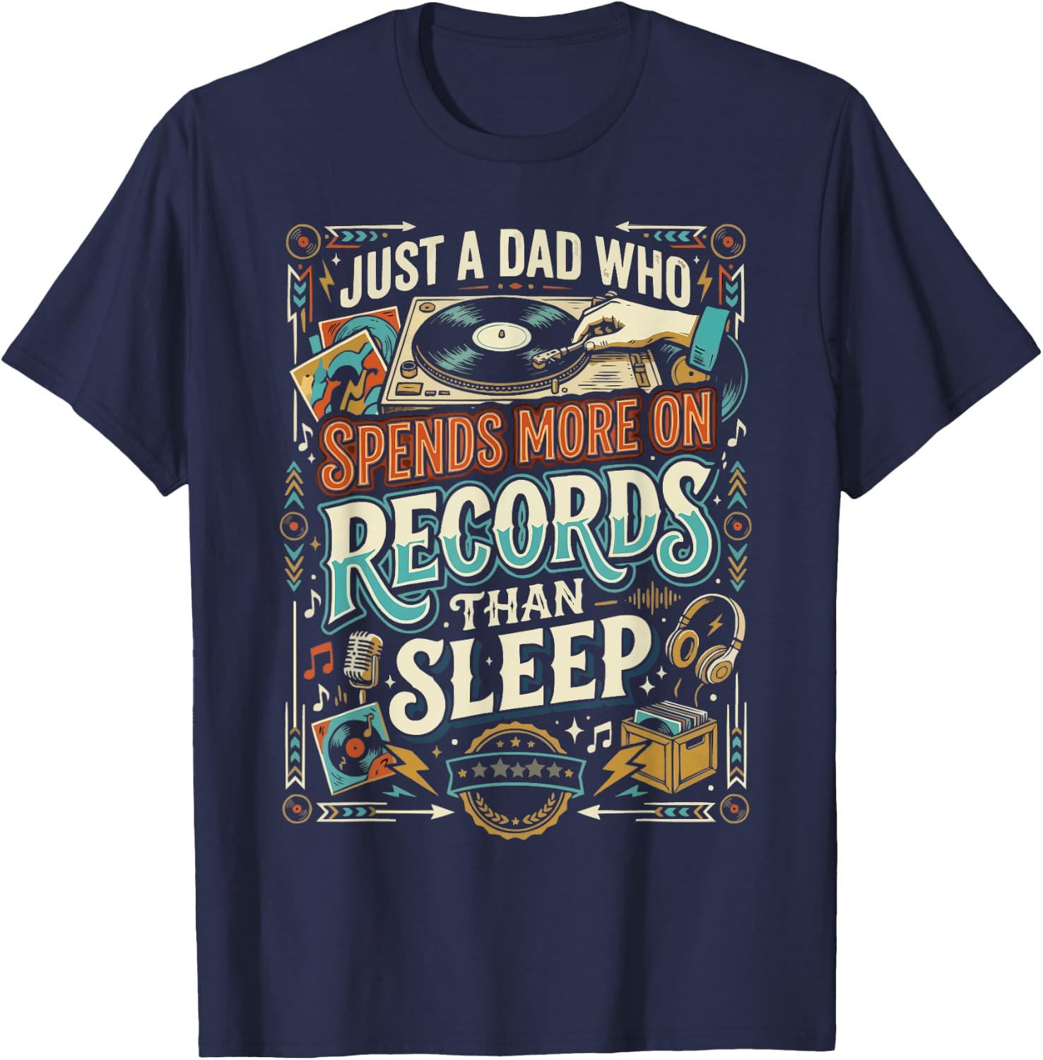 Vinyl Record Player Vinyl Collector Dad Fathers Day T-Shirt - T-Shirt | Navy
