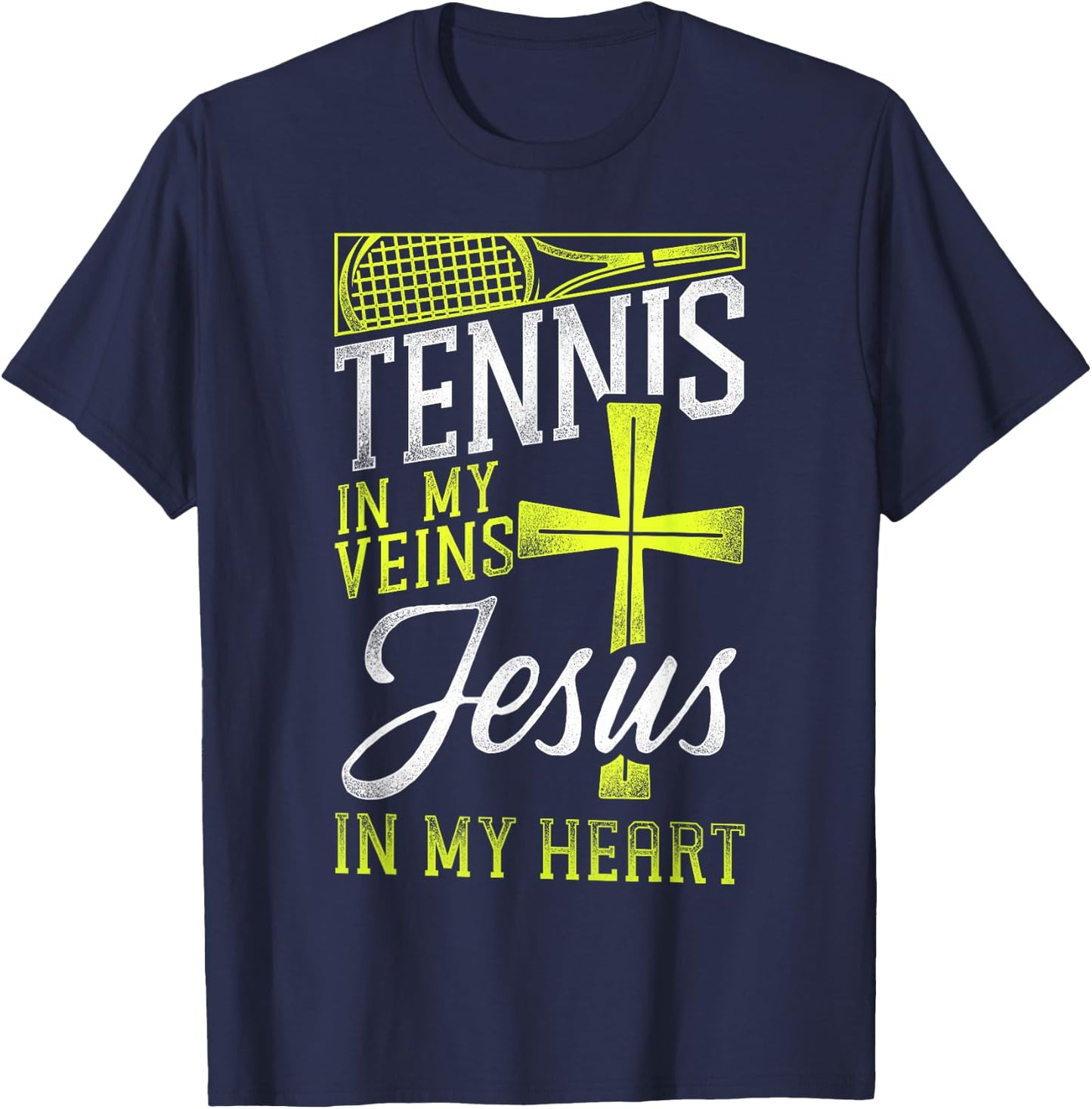 Funny Tennis Player Racket Jesus Faith Christian Tennis In T-Shirt - T-Shirt | Navy