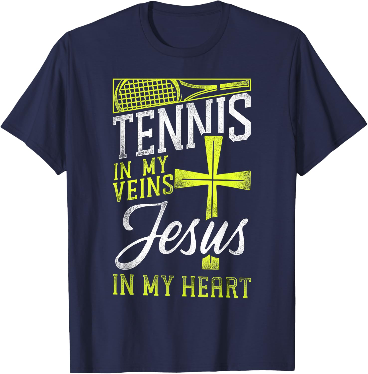 Funny Tennis Player Racket Jesus Faith Christian Tennis In T-Shirt - T-Shirt | Navy