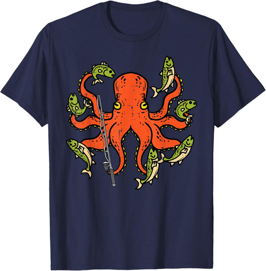 Octopus Fishing Funny Angling Fiaherman Angler Men Women Kid T-Shirt - T-Shirt | Navy