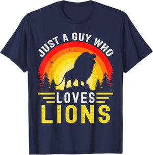 Just A Guy Who Loves Lions Retro Vintage Lion T-Shirt - T-Shirt | Navy