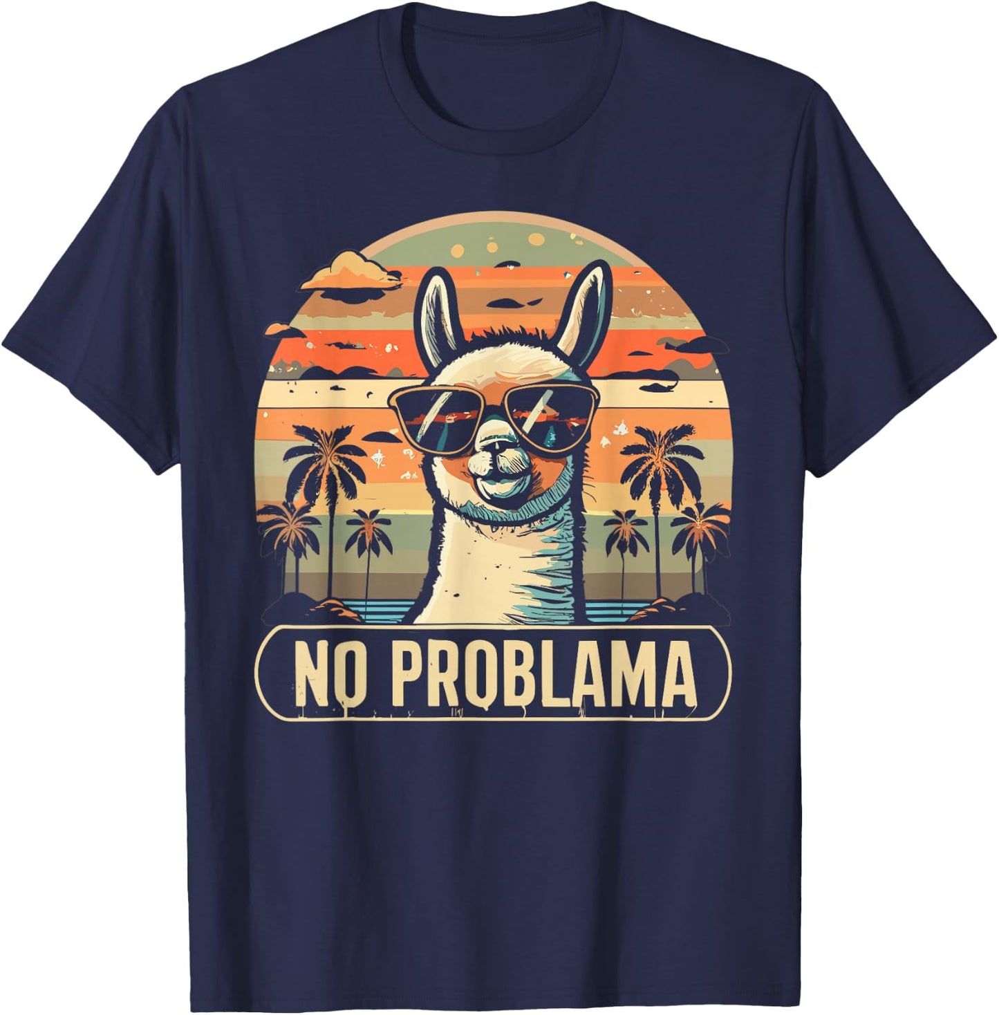 No Problama Lama With Shades Fans Retro Sunset Vintage Men T-Shirt - T-Shirt | Navy
