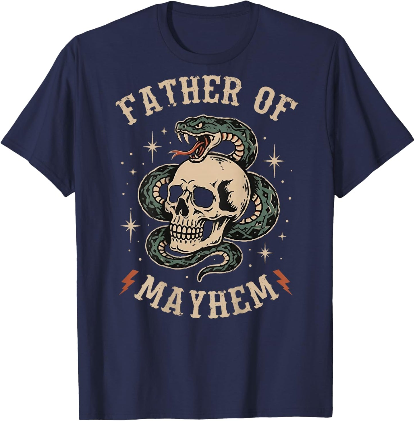 Father of Mayhem Tattoo Style Skull and Snake (on Back) T-Shirt - T-Shirt | Navy