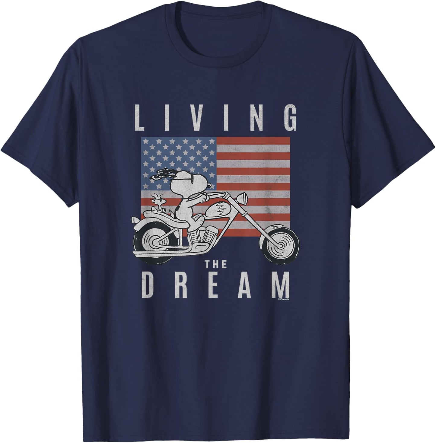 Peanuts Snoopy Living The Dream Snoopy on A Motorcycle T-Shirt - T-Shirt | Navy