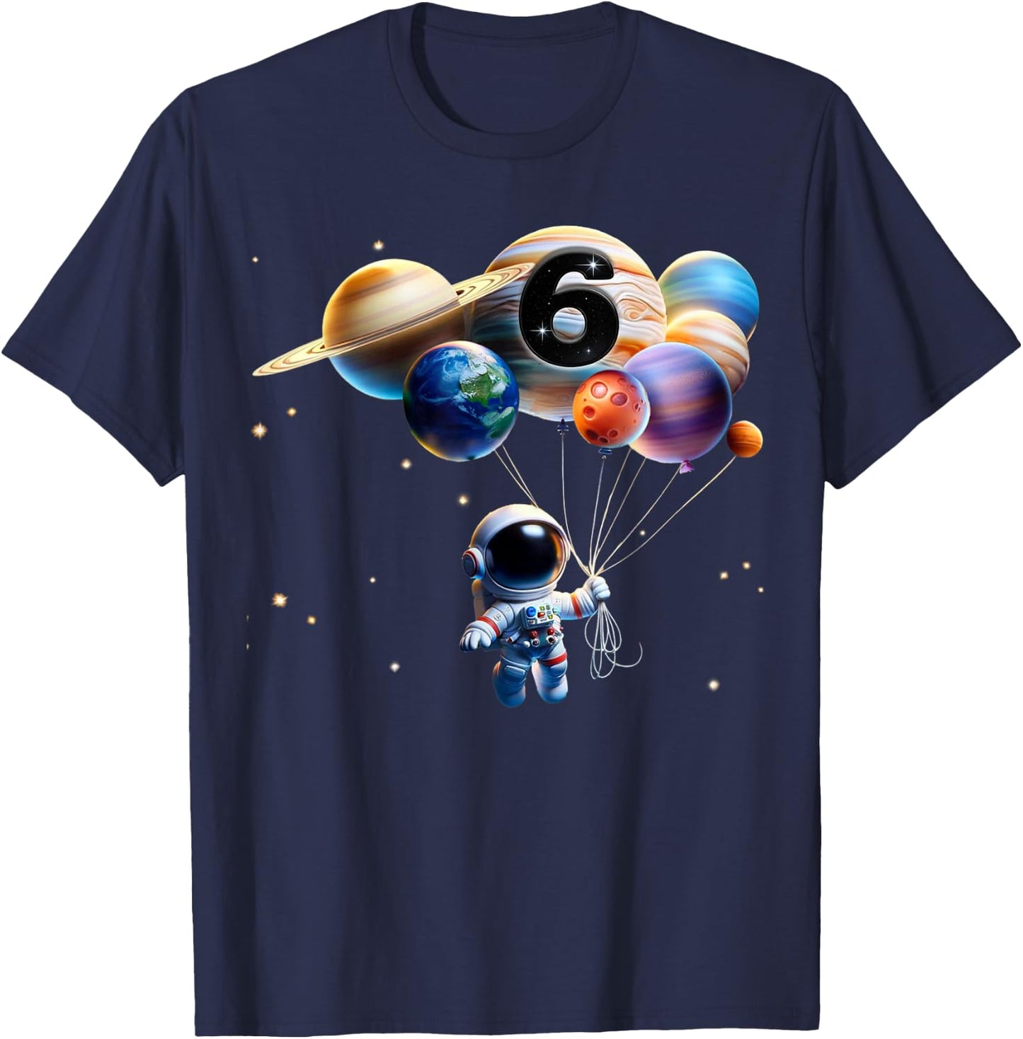 6 Years Old Birthday Boy Gifts Astronaut Planet 6th six Bday T-Shirt - T-Shirt | Navy
