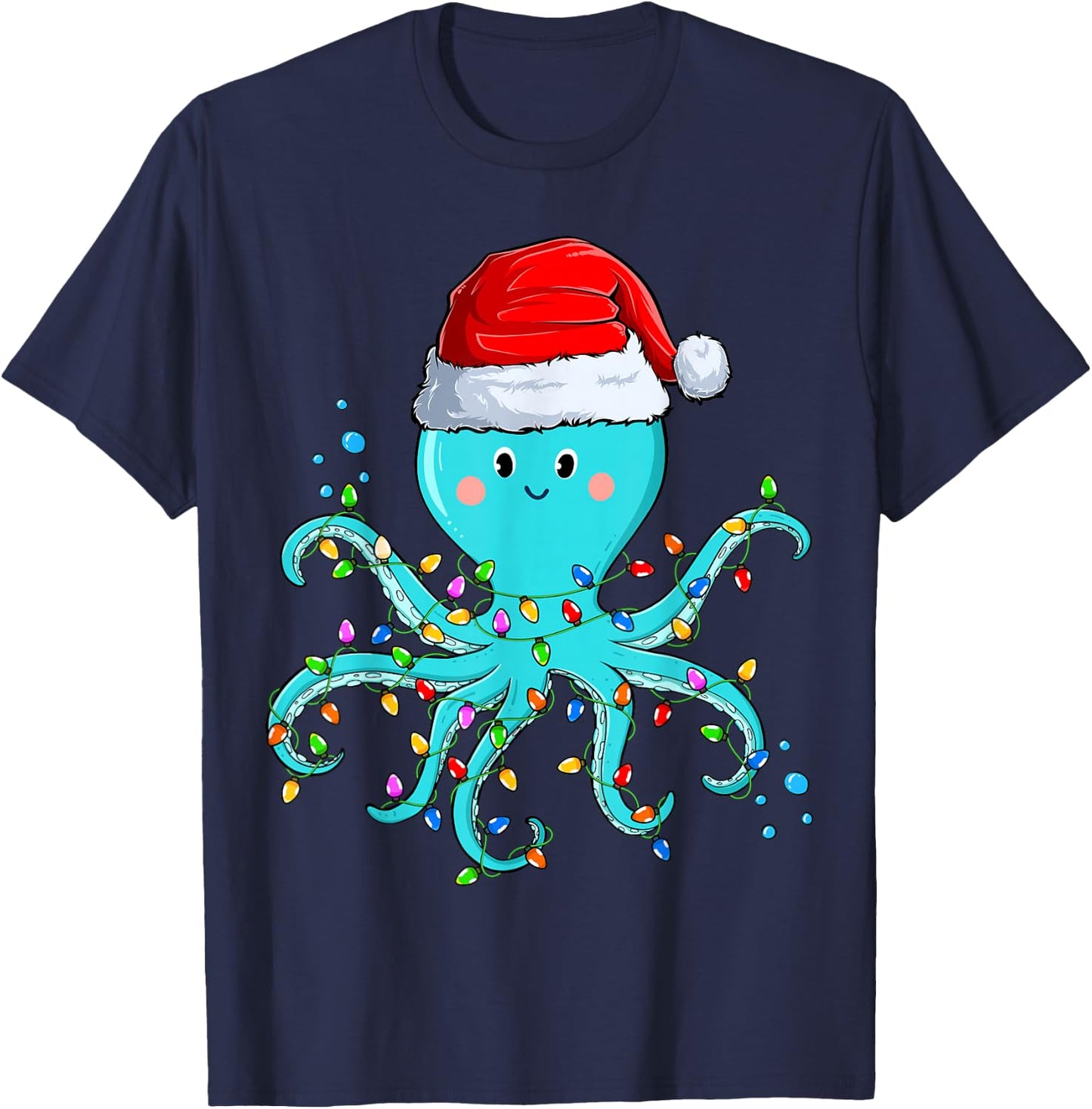 Octopus Wearing Santa Hat Christmas - Octopus Lover Xmas T-Shirt - T-Shirt | Navy