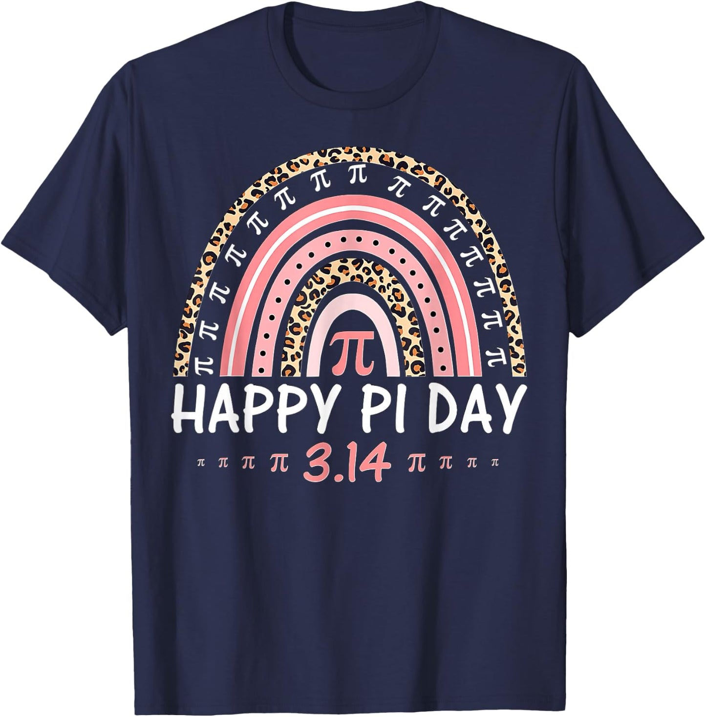 Happy Pi Day Spiral Pi Math Teacher 3.14 Leopard Rainbow T-Shirt - T-Shirt | Navy