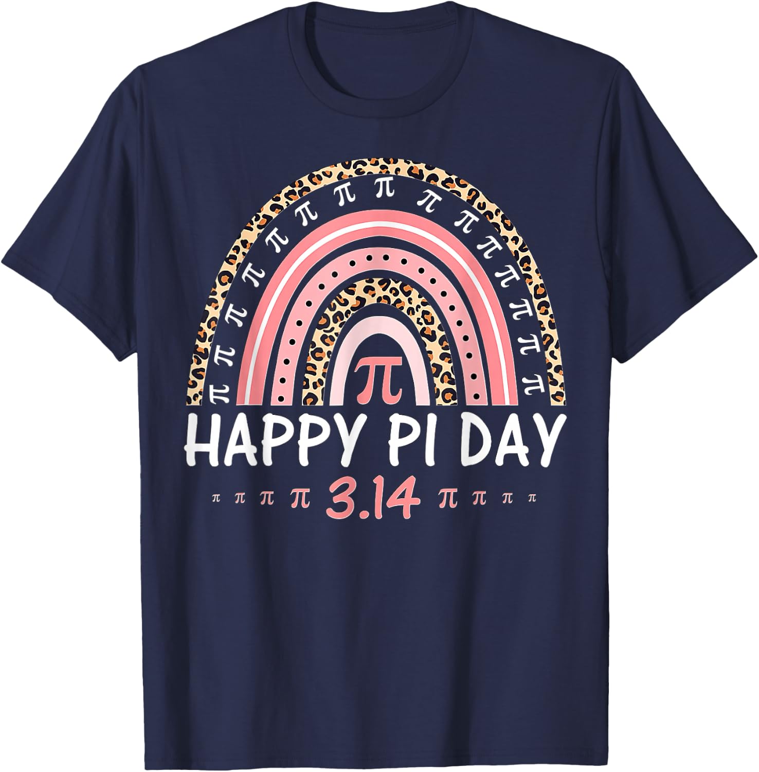 Happy Pi Day Spiral Pi Math Teacher 3.14 Leopard Rainbow T-Shirt - T-Shirt | Navy