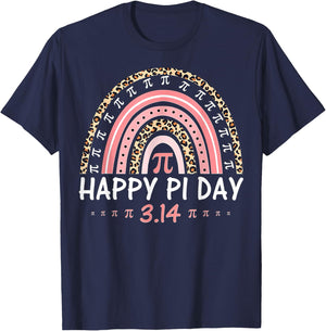 Happy Pi Day Spiral Pi Math Teacher 3.14 Leopard Rainbow T-Shirt - T-Shirt | Navy
