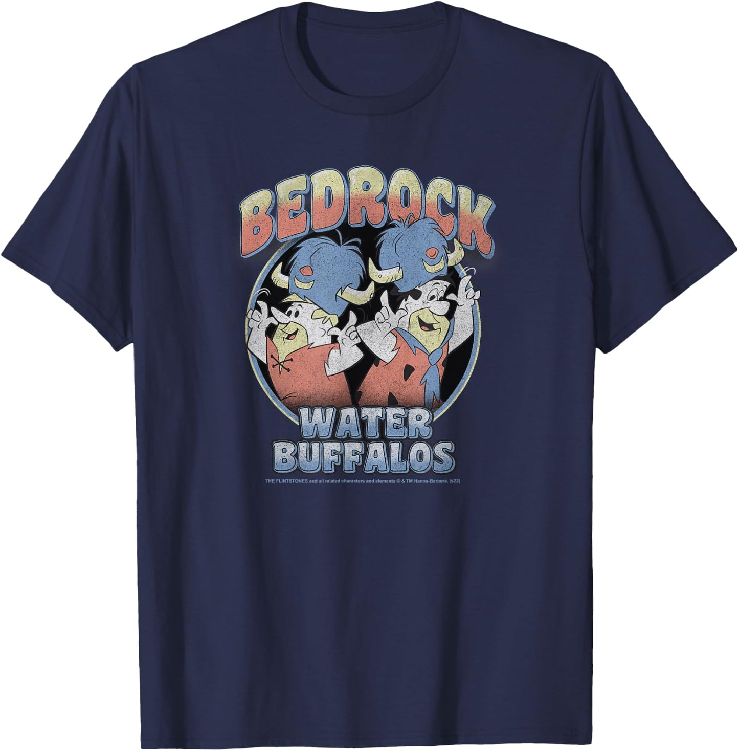 The Flintstones Group Shot Bedrock Water Buffalos Retro Logo T-Shirt - T-Shirt | Navy