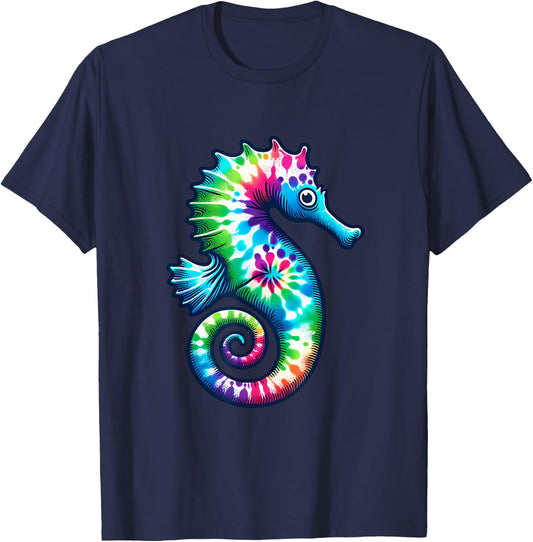 Tie Dye Seahorse - Colorful Hippie Ocean Life Design T-Shirt - T-Shirt | Navy